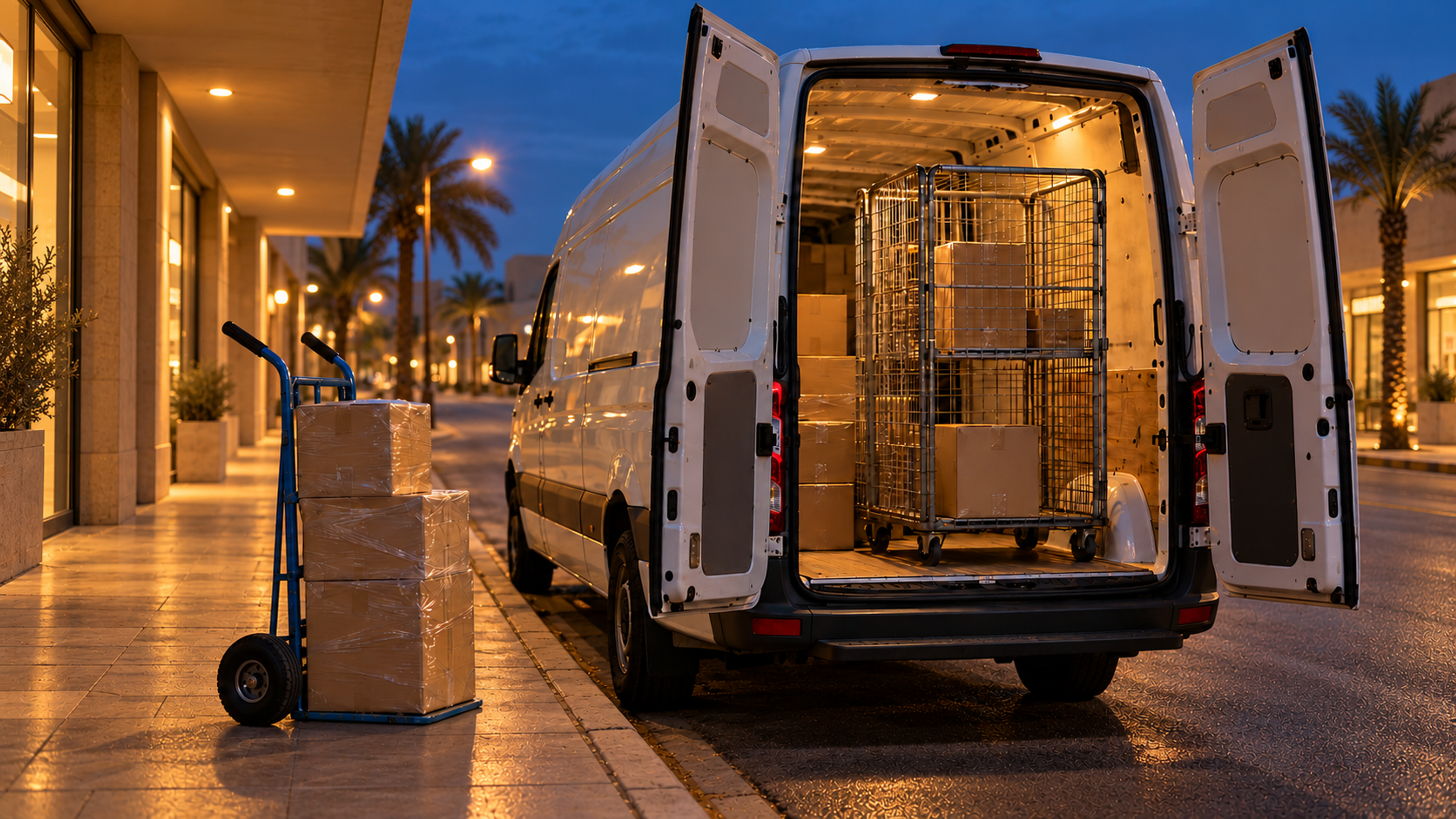 Editorial image: a multi-drop van on a delivery round. No text in the artwork.