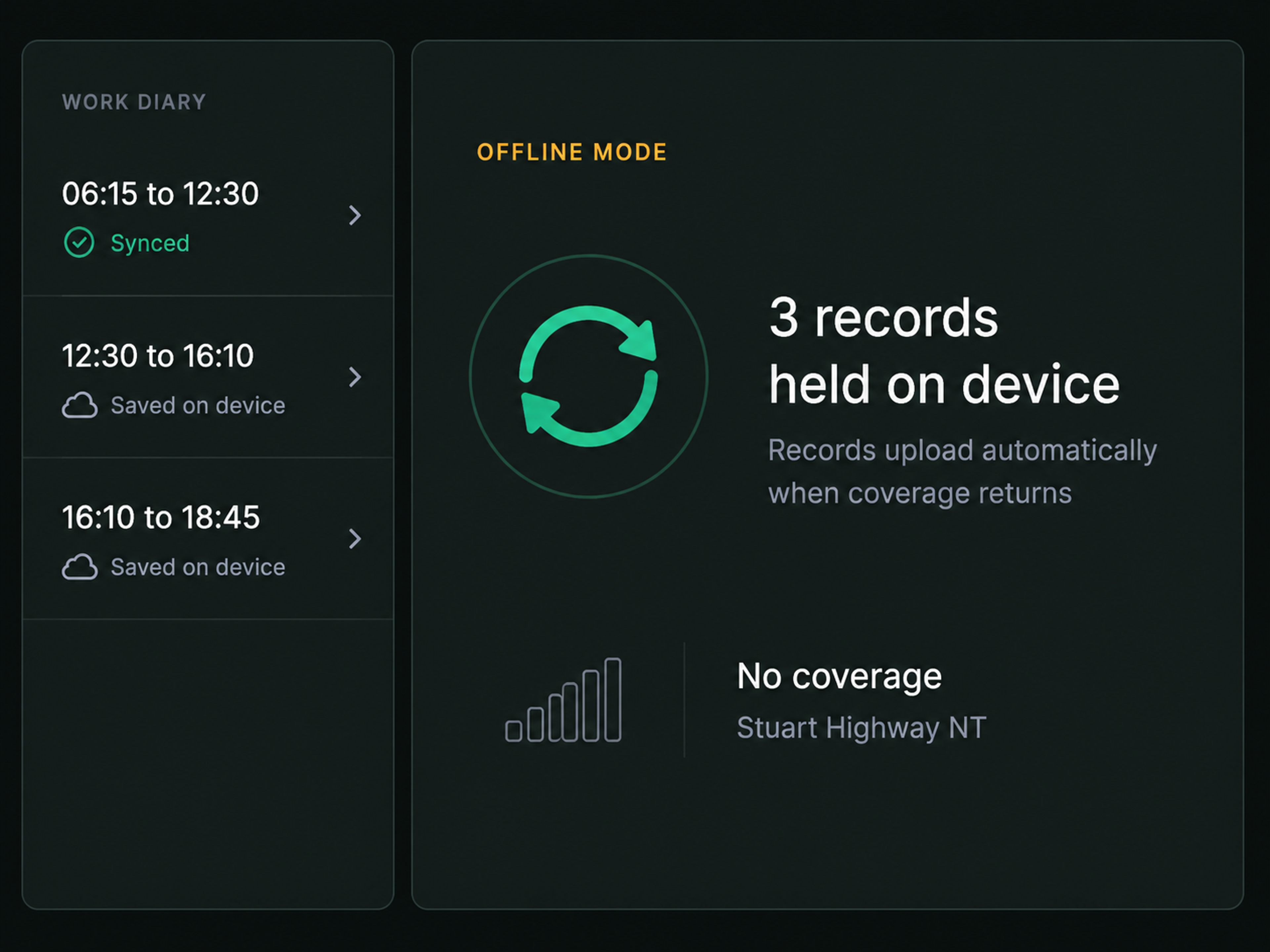 Drive360 EWD offline state: records held on the device with a sync indicator