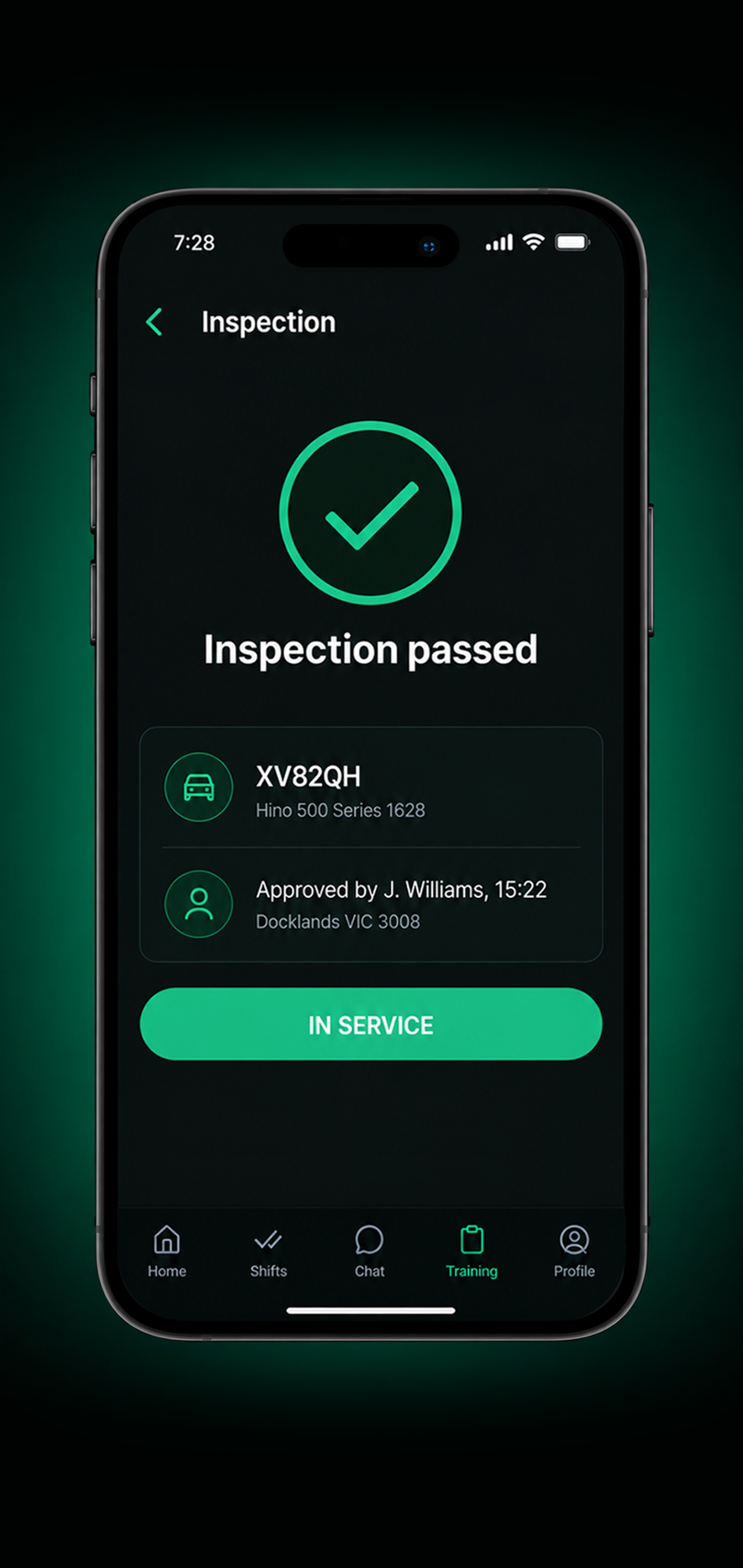 Drive360 app: vehicle approved and returned to service