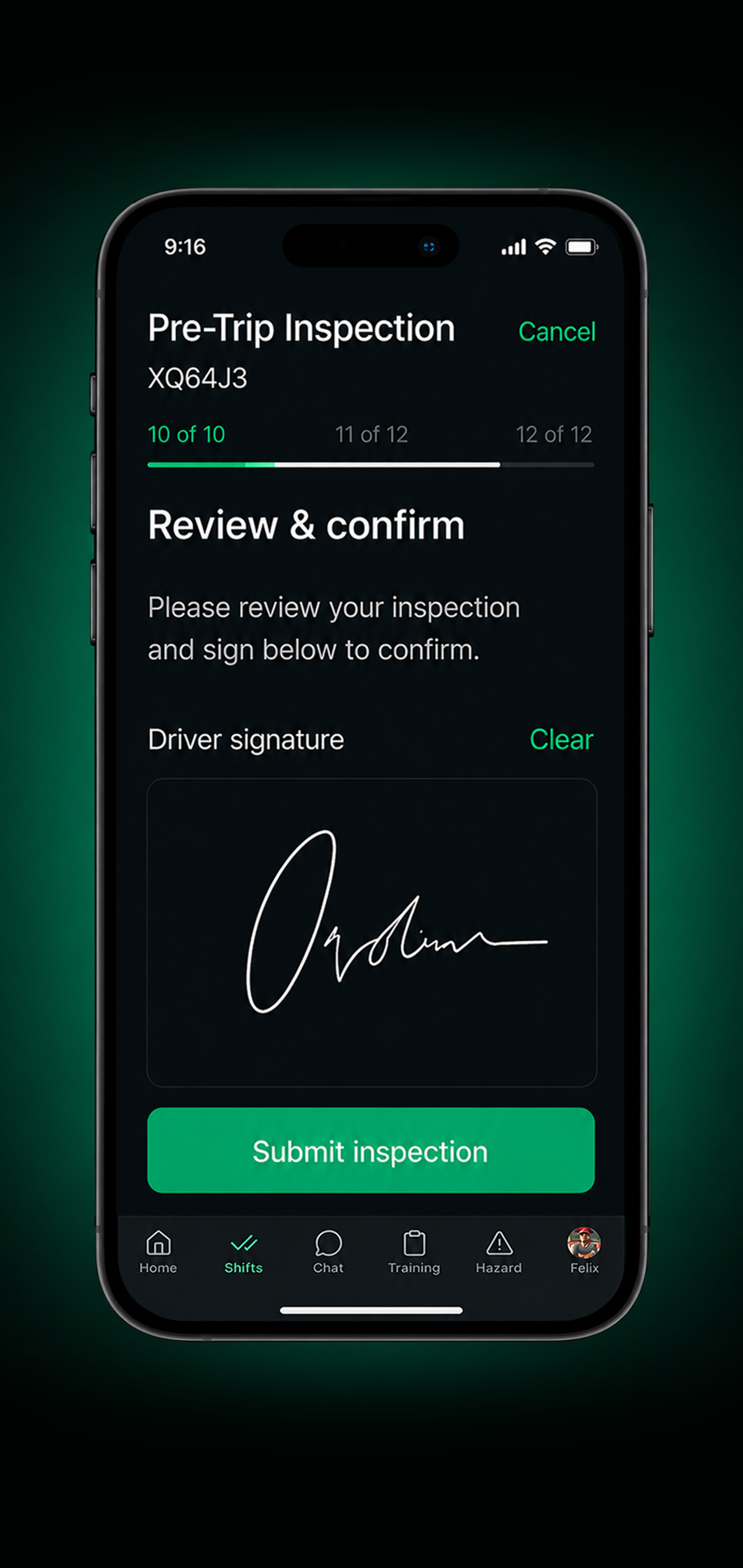 Drive360 app: defect added, brake fluid leak, severity critical