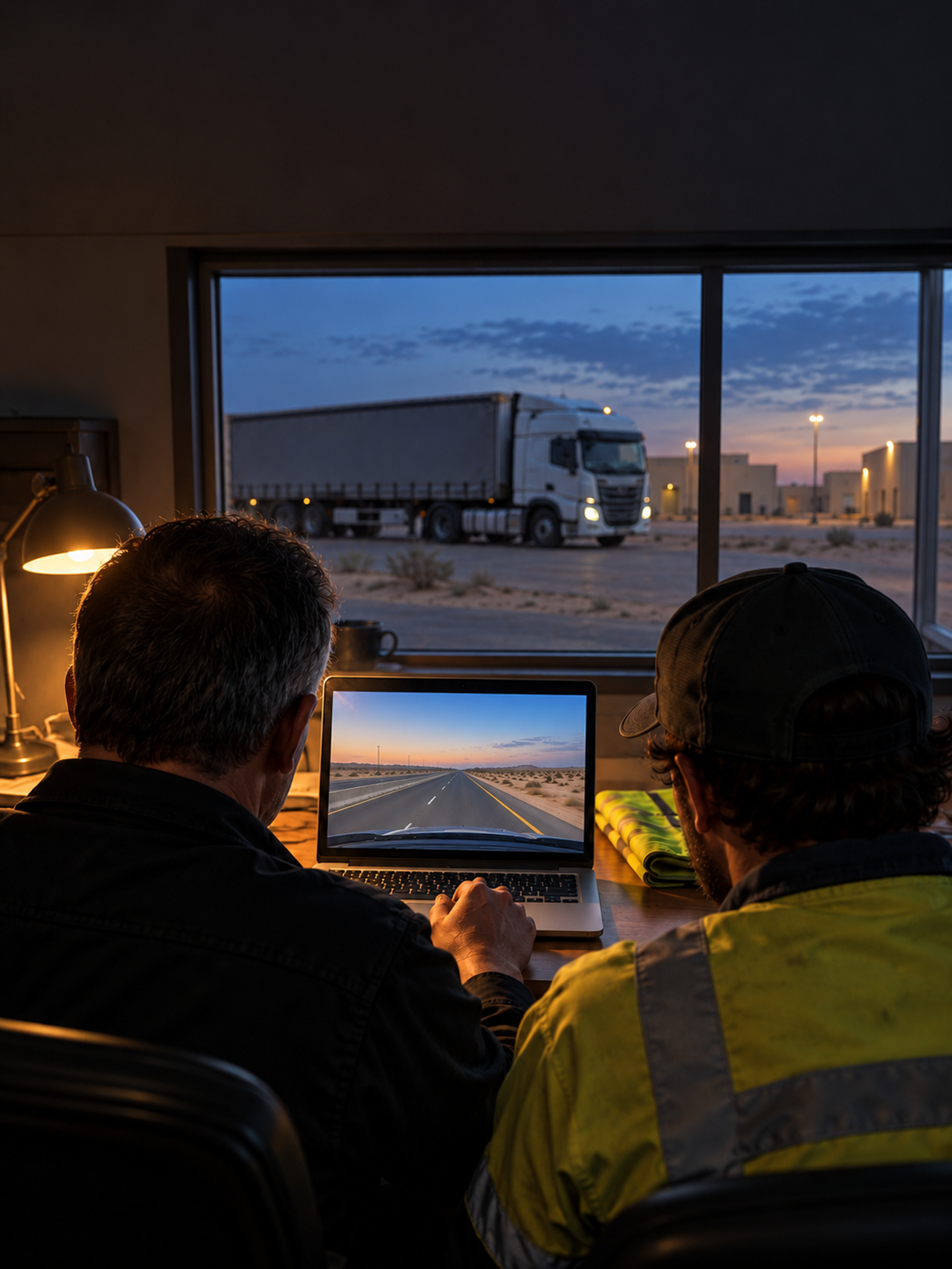 A coaching conversation at the depot, the recorded event playing on a laptop