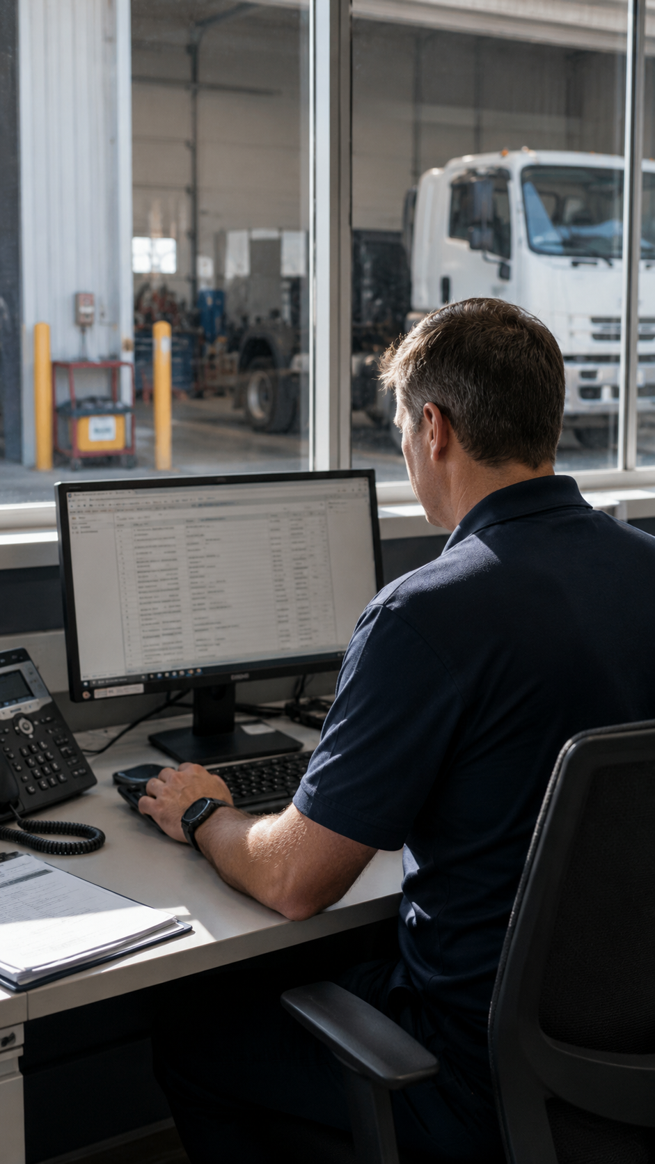 Drive360 app: work order WO-1234 for brake pads, assigned to the workshop team