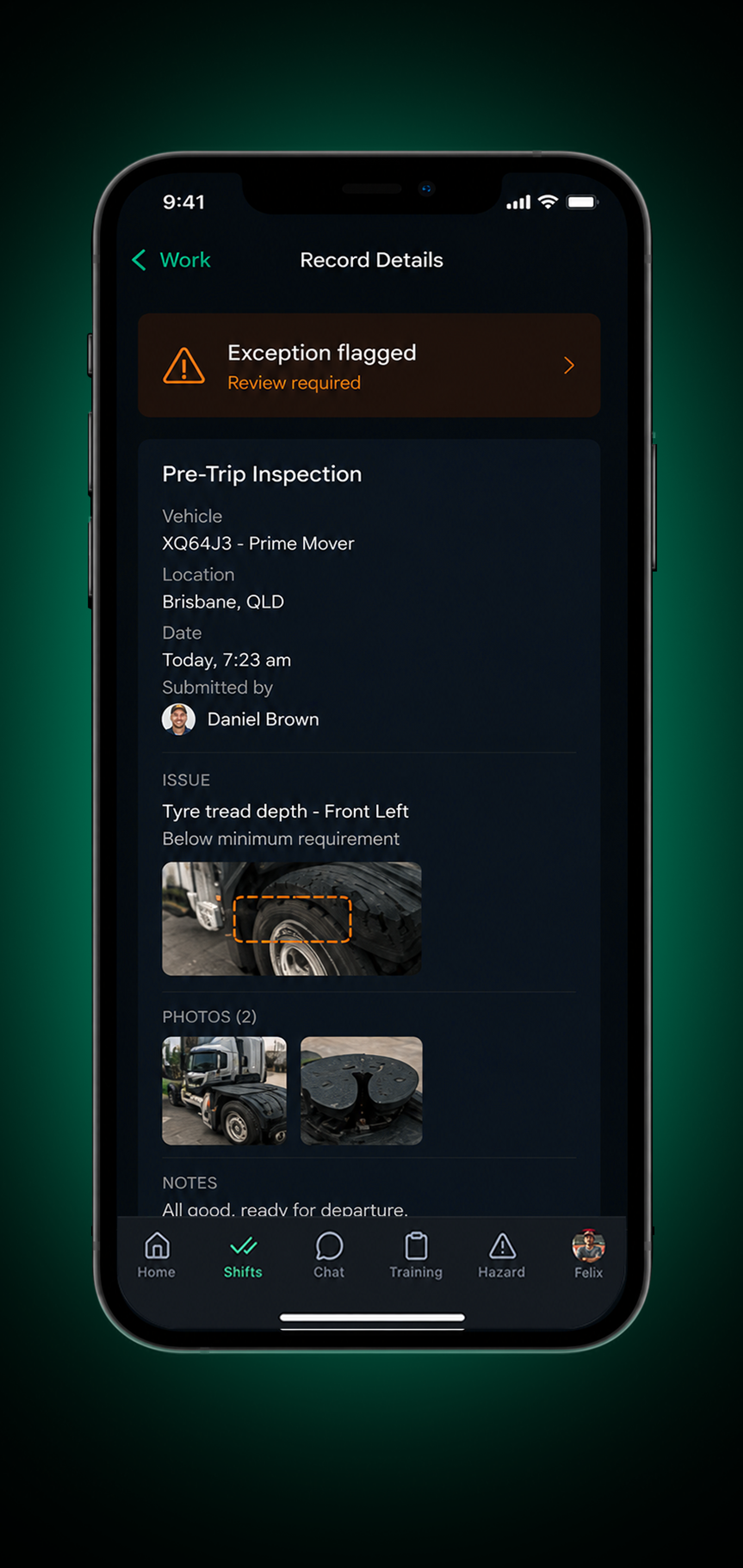 Drive360 EWD app: approaching limit warning with remaining work time
