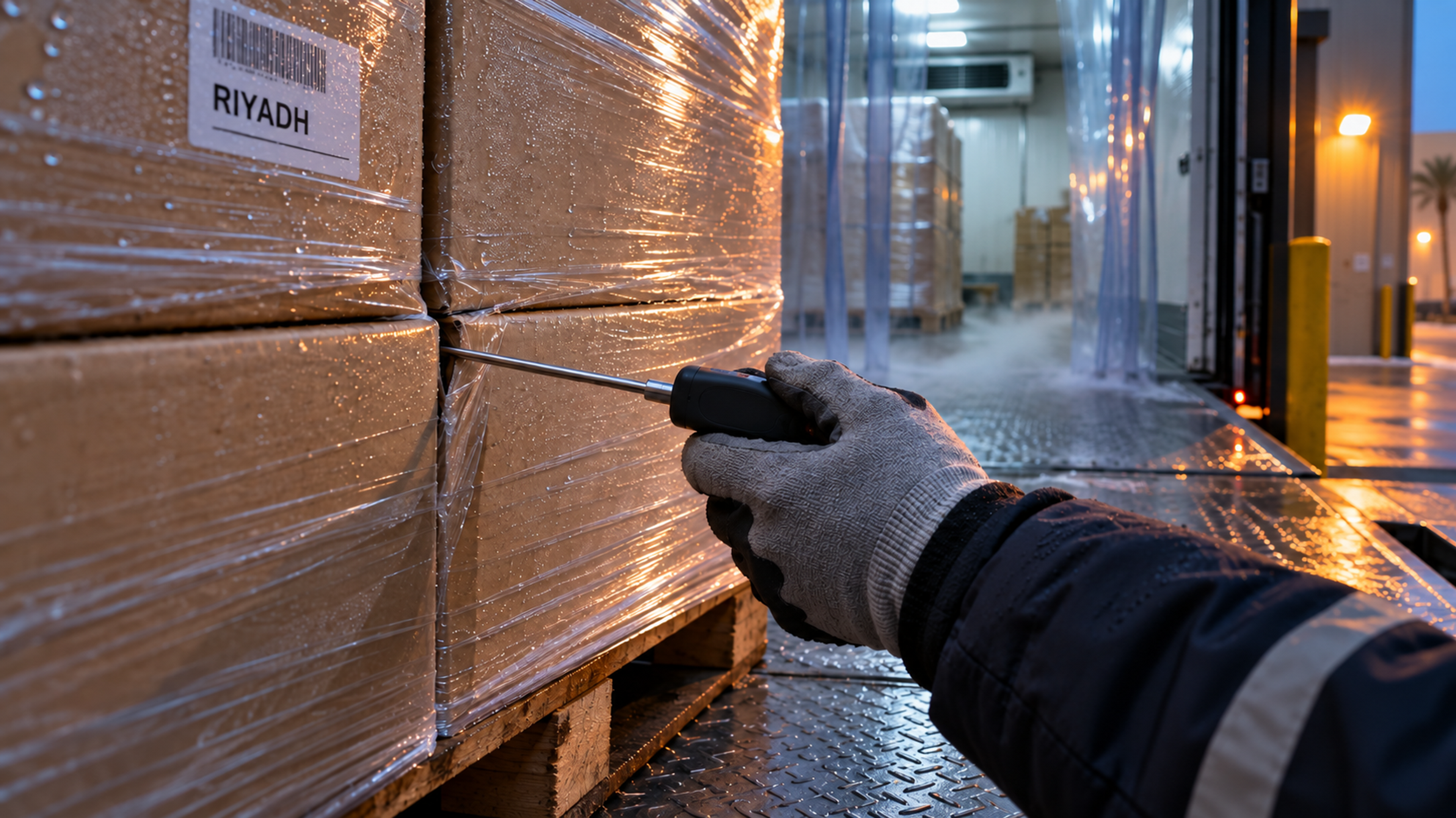 Editorial image: a delivery bay at first light. No text in the artwork.