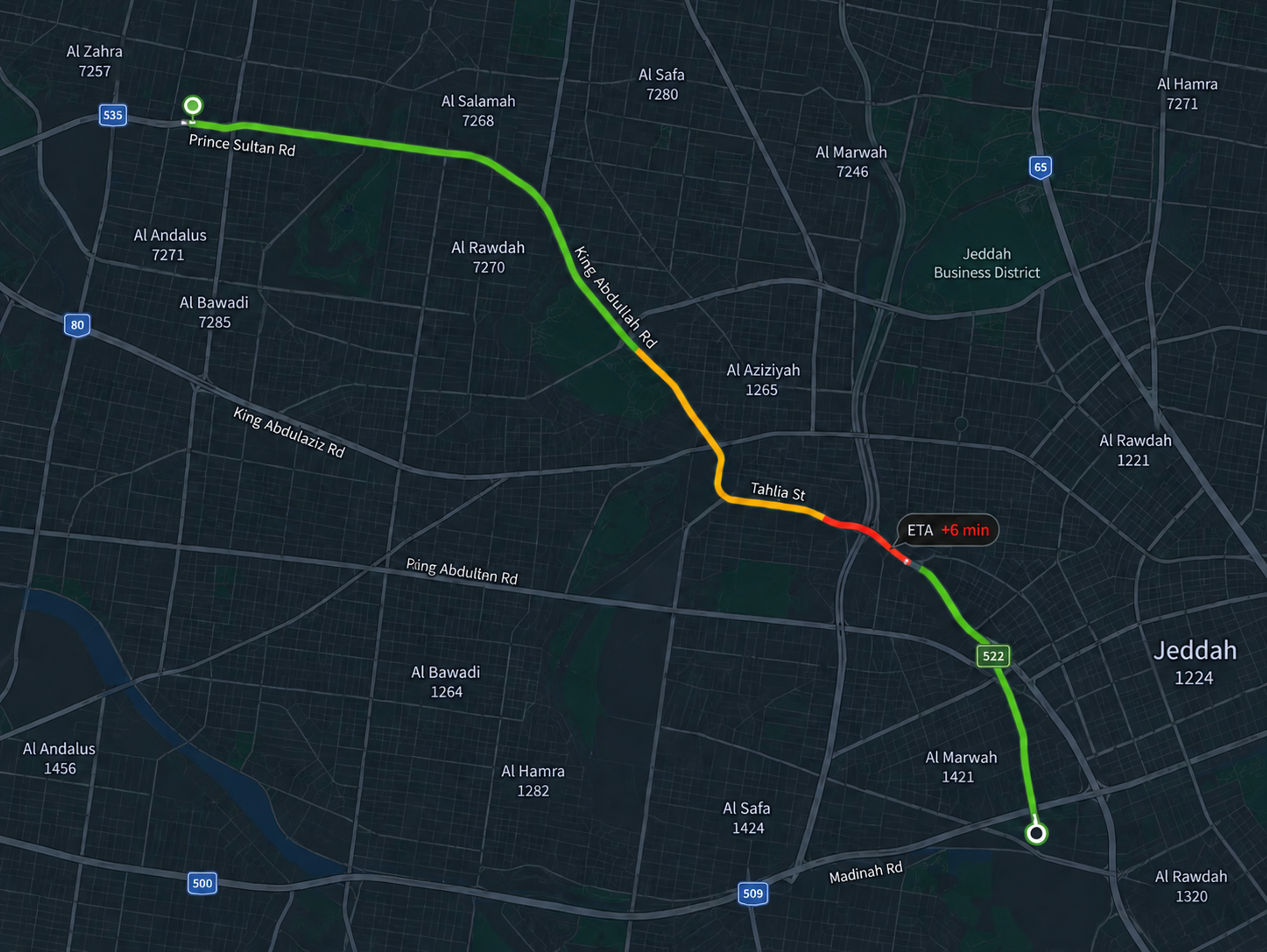 Traffic conditions overlaid on the driver's route. 4:3.
