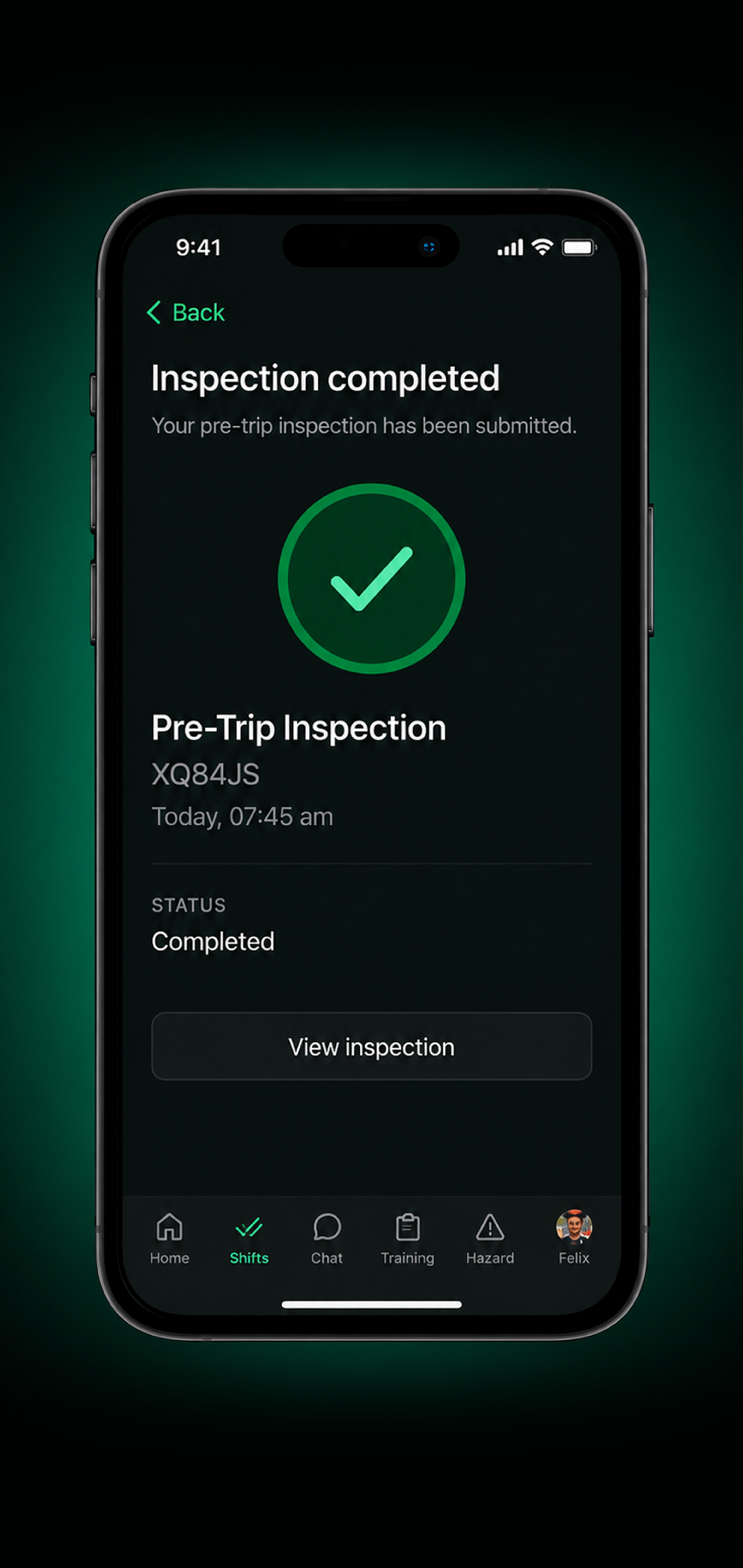 Drive360 app: compliance inspection checklist being completed