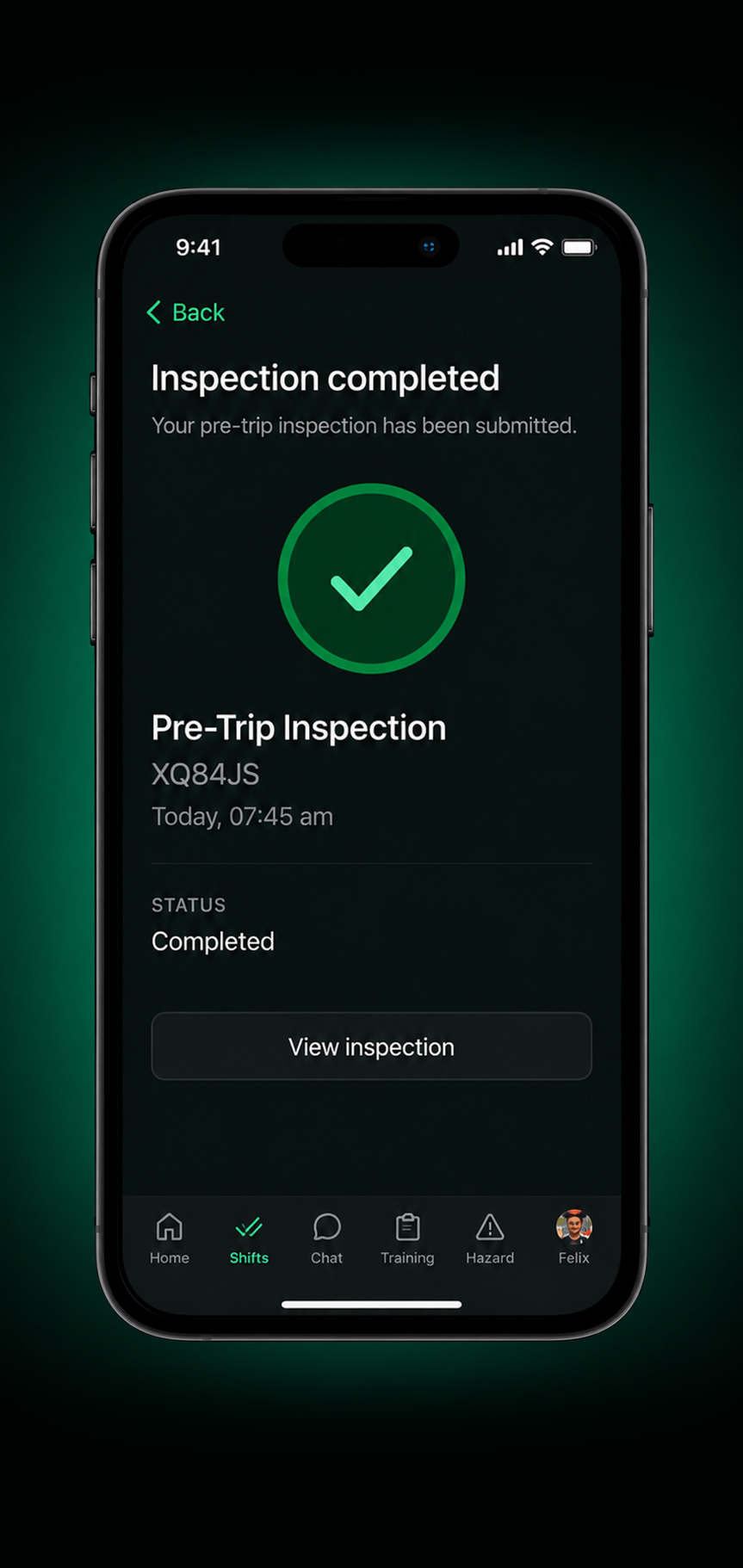 Drive360 app: compliance inspection checklist being completed