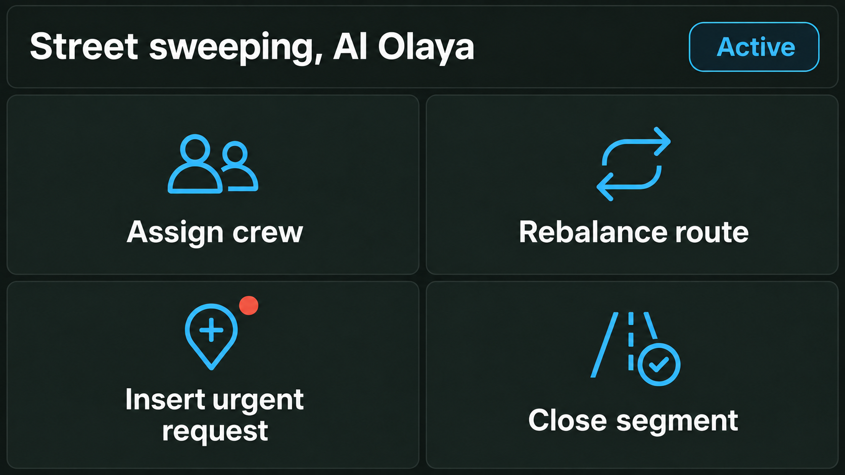 Action list against a selected service.
