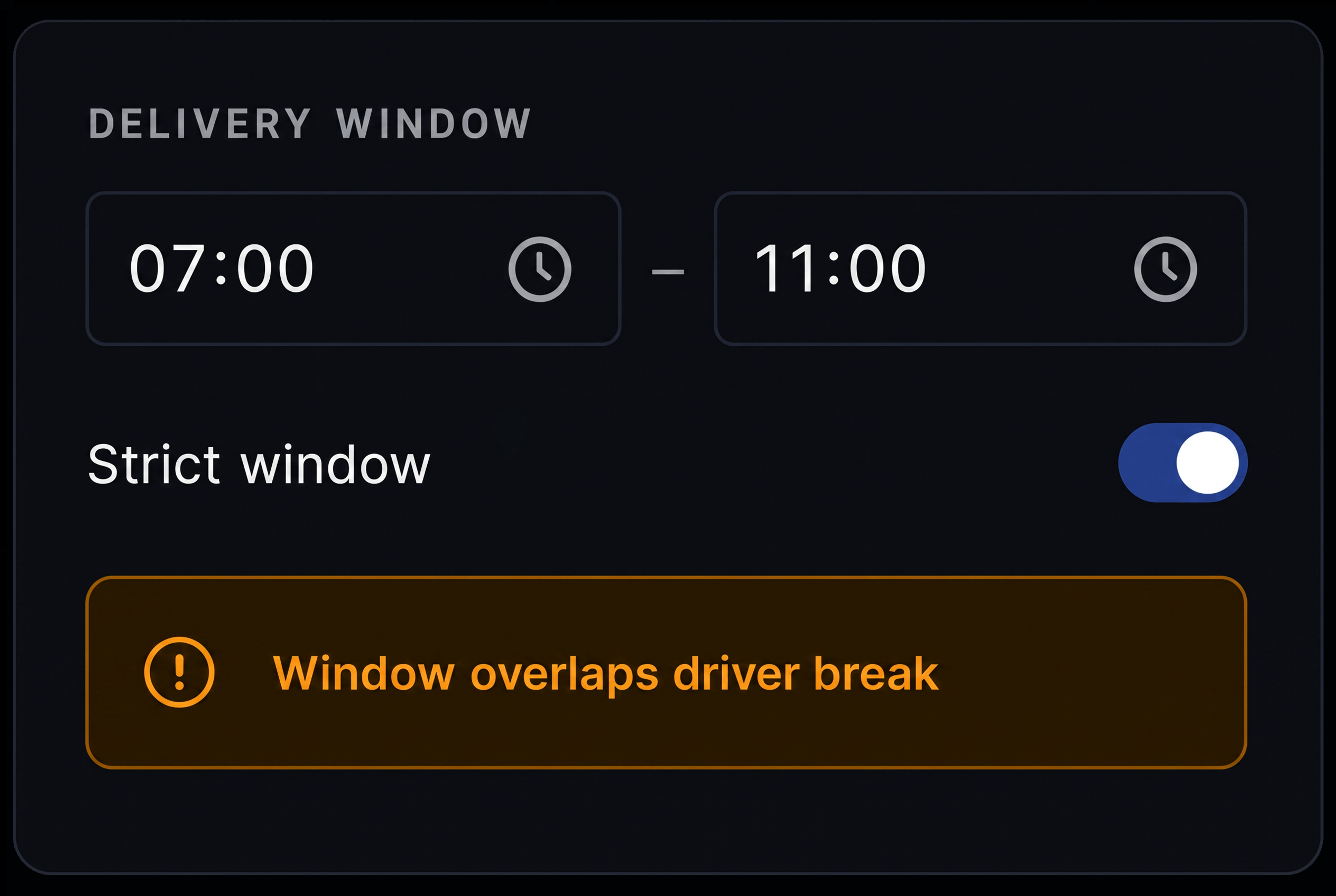 Time window field on the job detail. 4:3, dark UI.