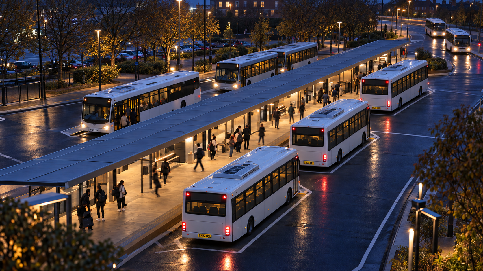 Editorial image: a busy interchange from height at peak. No text in the artwork.