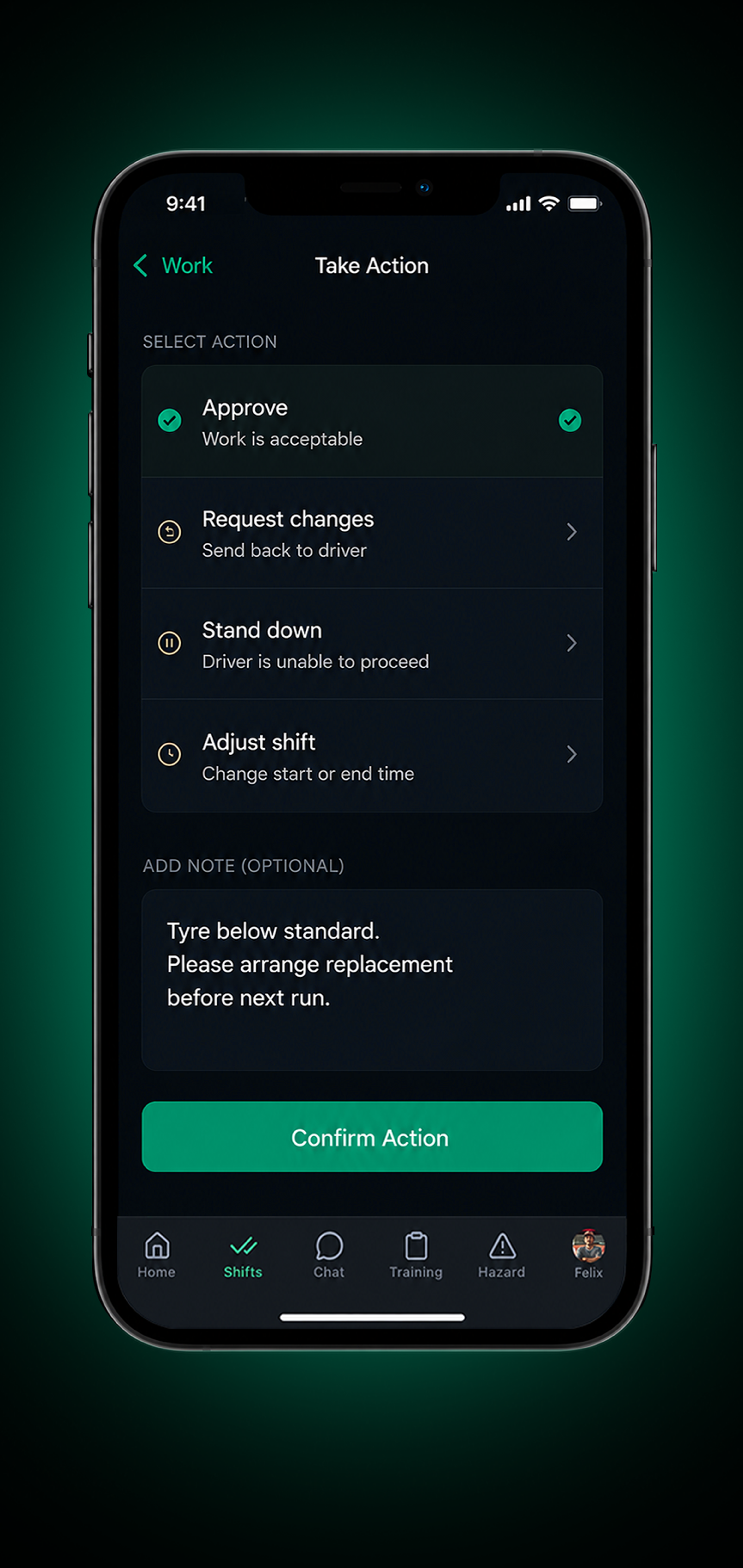 Drive360 EWD app: finish work with the time recorded