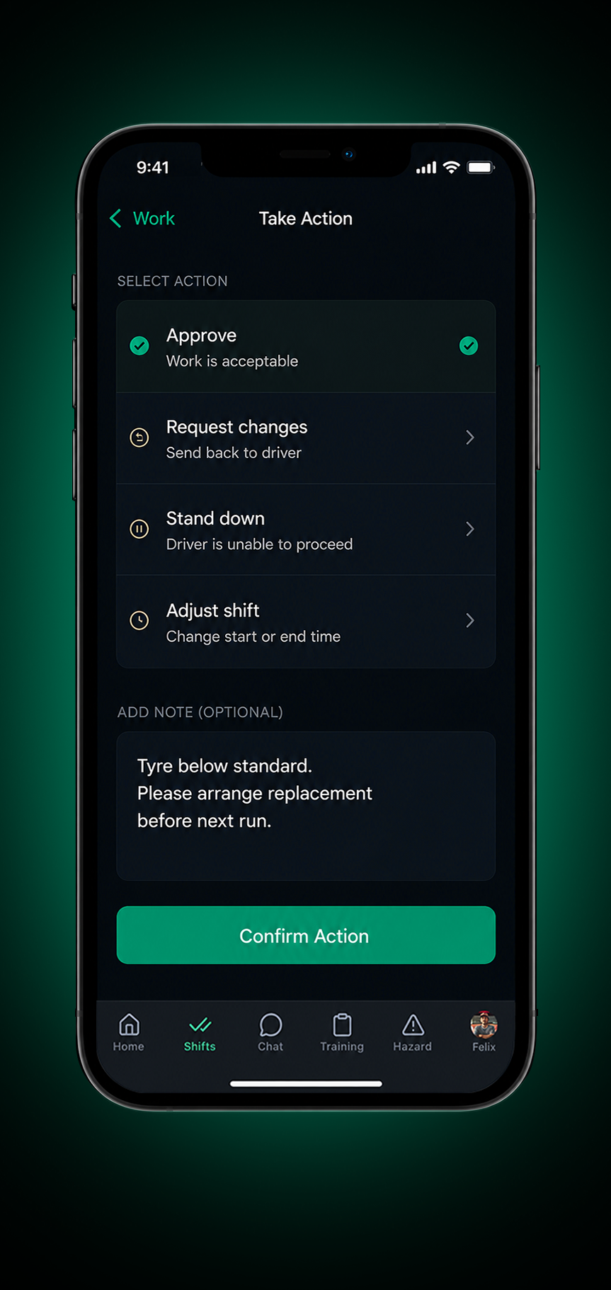 Drive360 EWD app: finish work with the time recorded