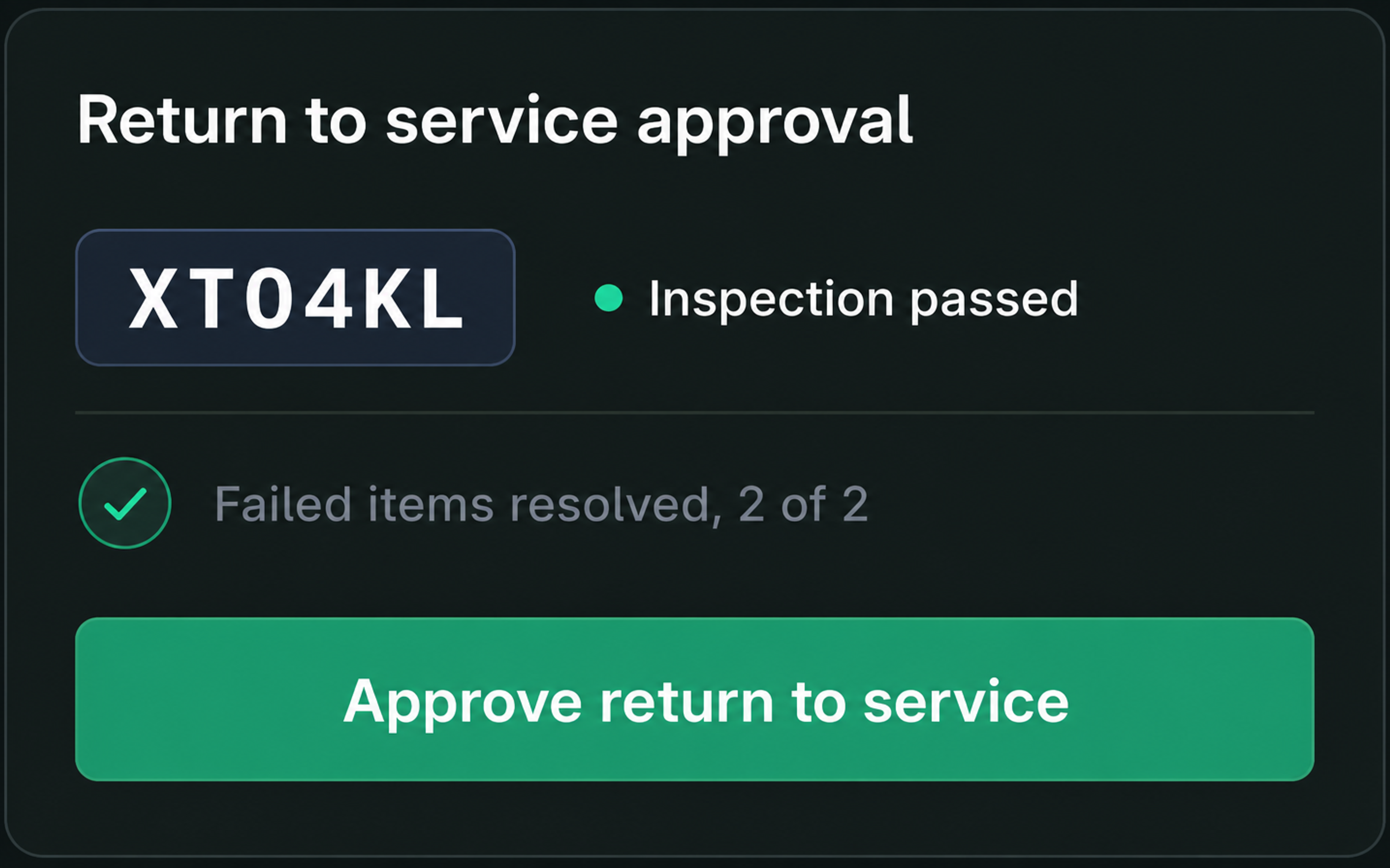 Drive360 return to service approval with inspection result