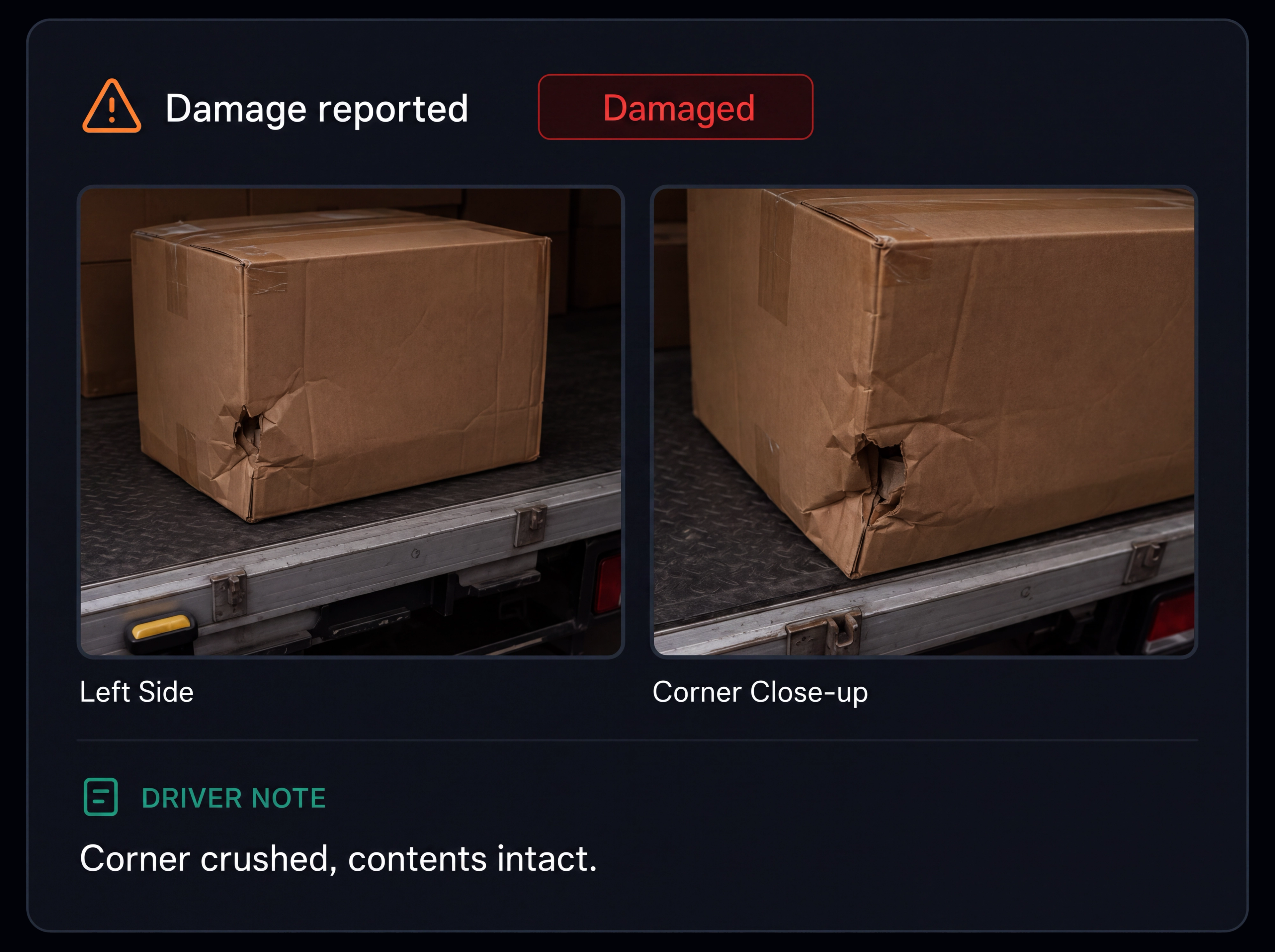 Damage capture with photos attached to the stop. 4:3.