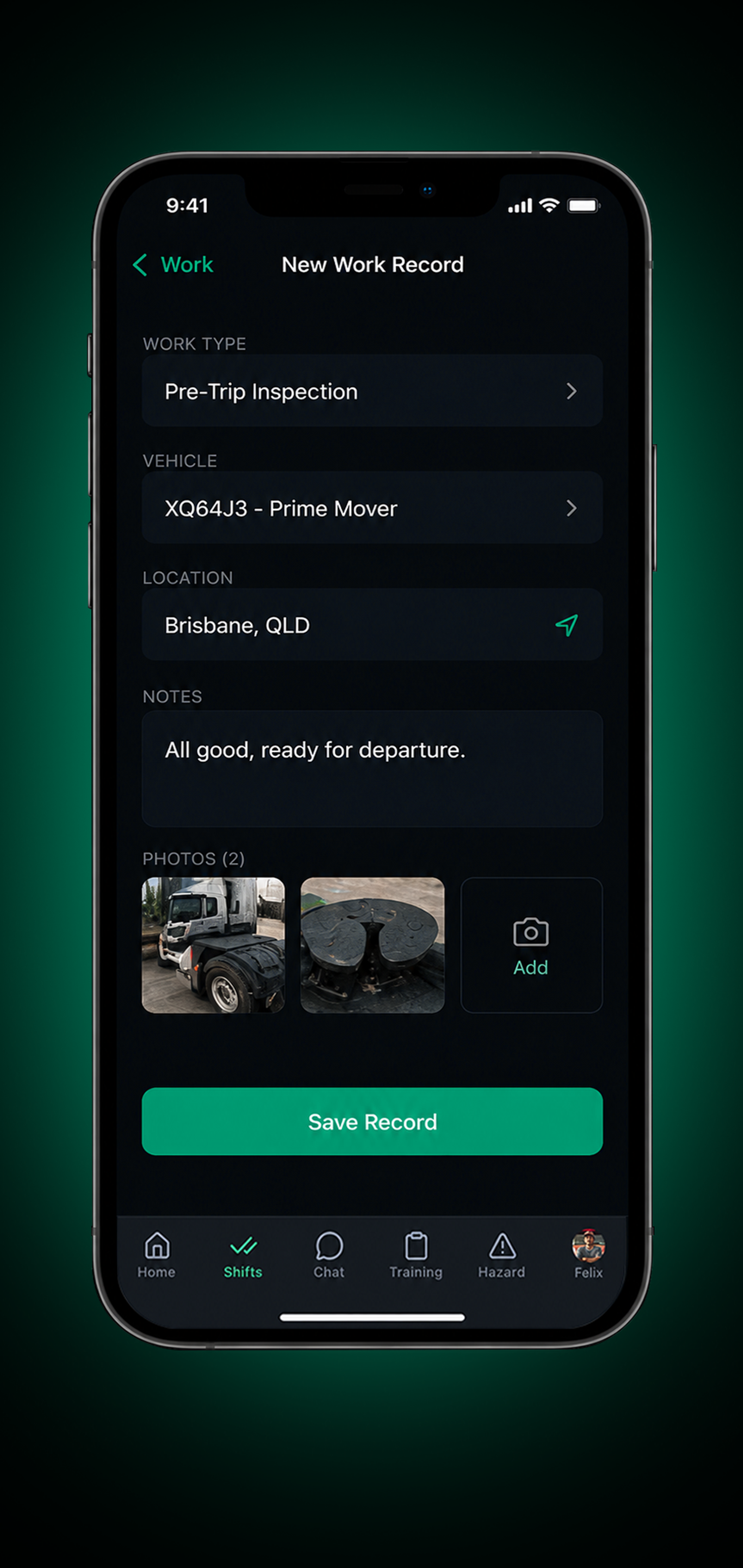 Drive360 EWD app: start work with the time recorded