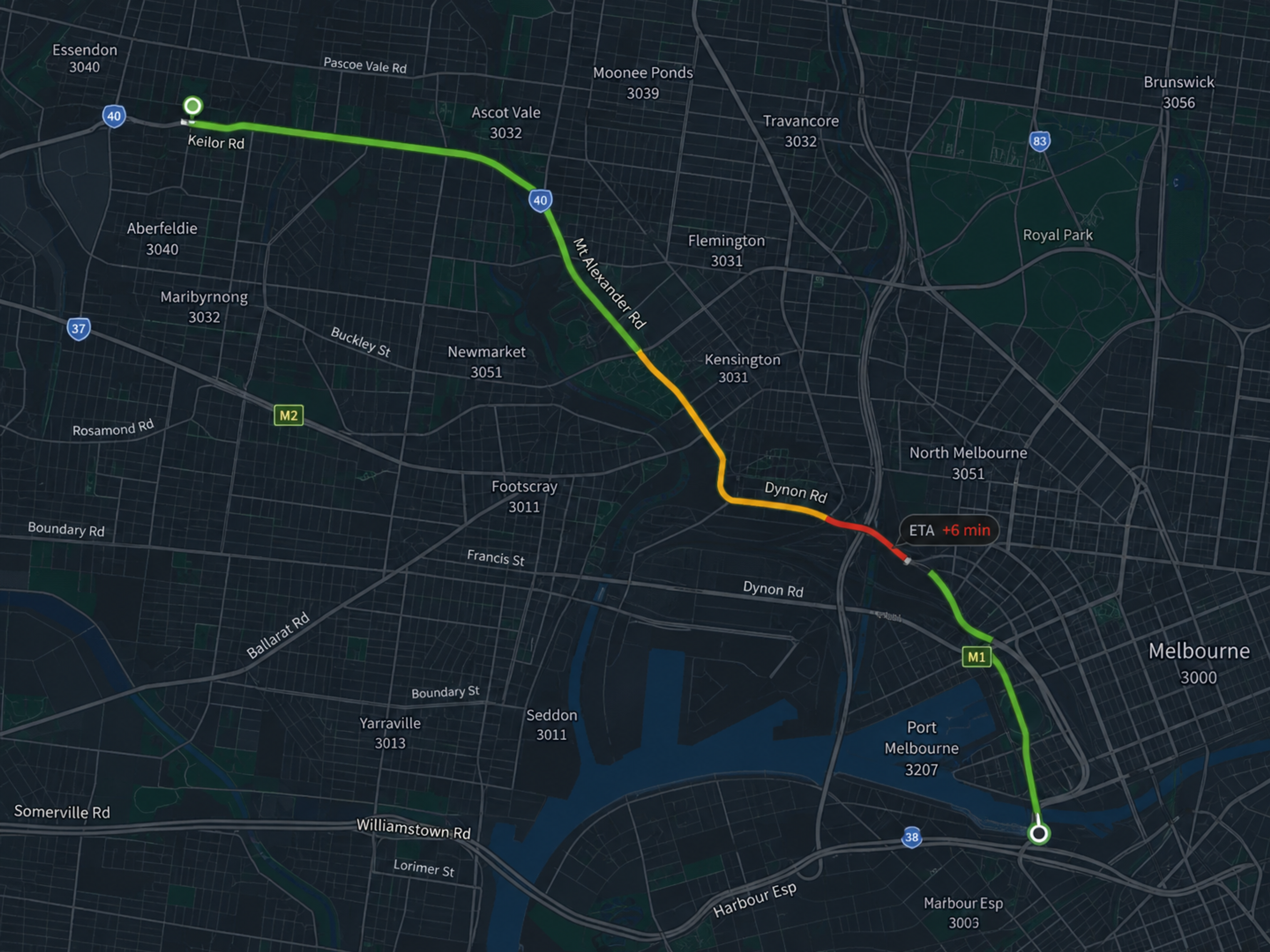 Traffic conditions overlaid on the driver's route. 4:3.