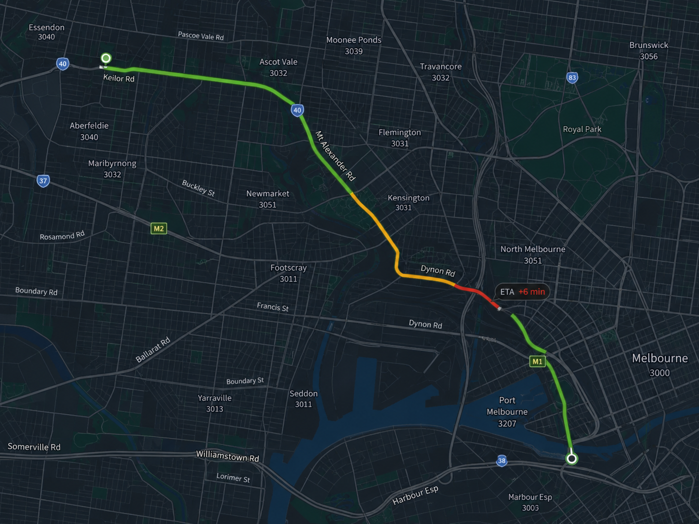 Traffic conditions overlaid on the driver's route. 4:3.