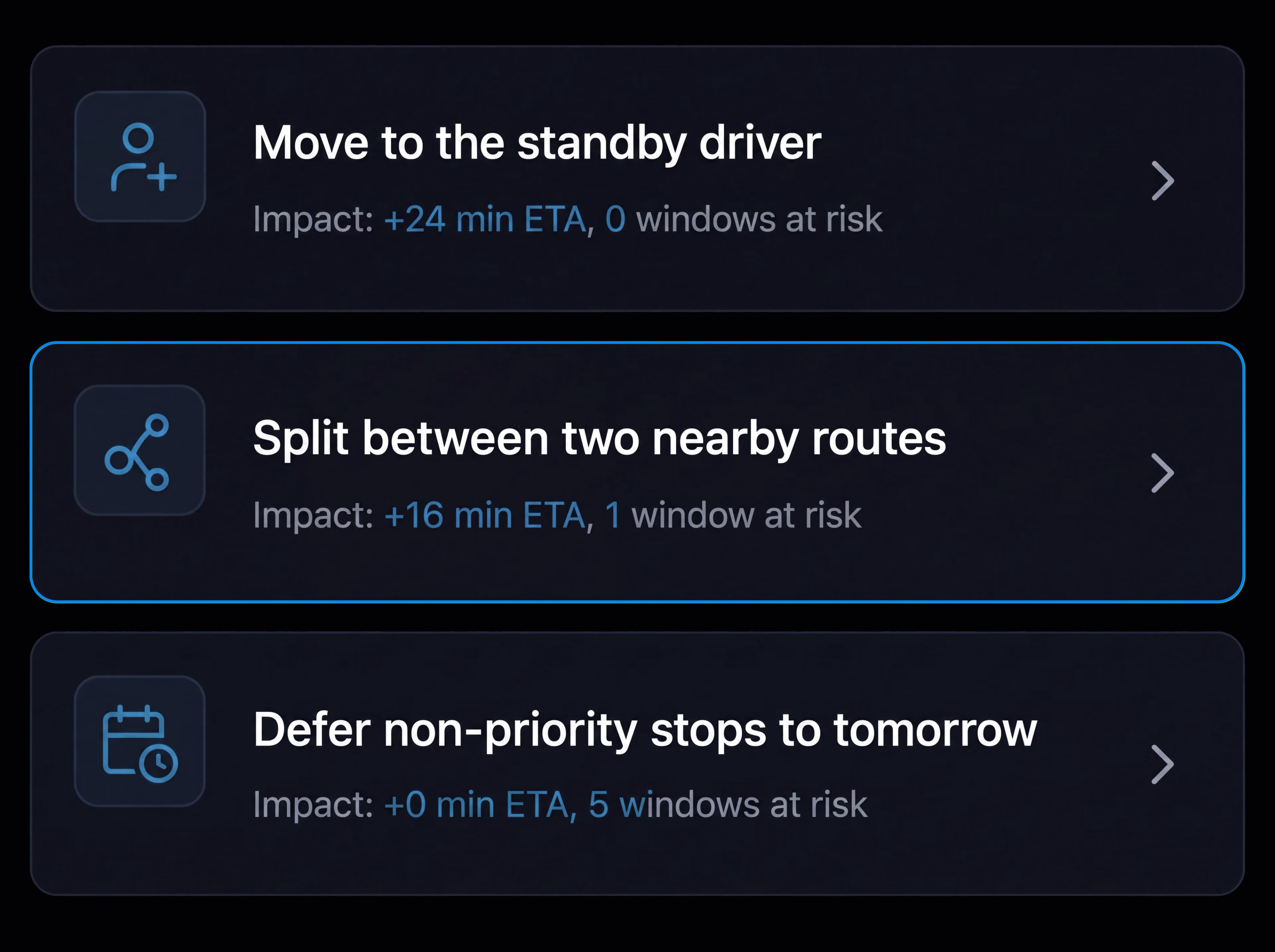 Move entire shift options, three cards. 4:3, dark UI.