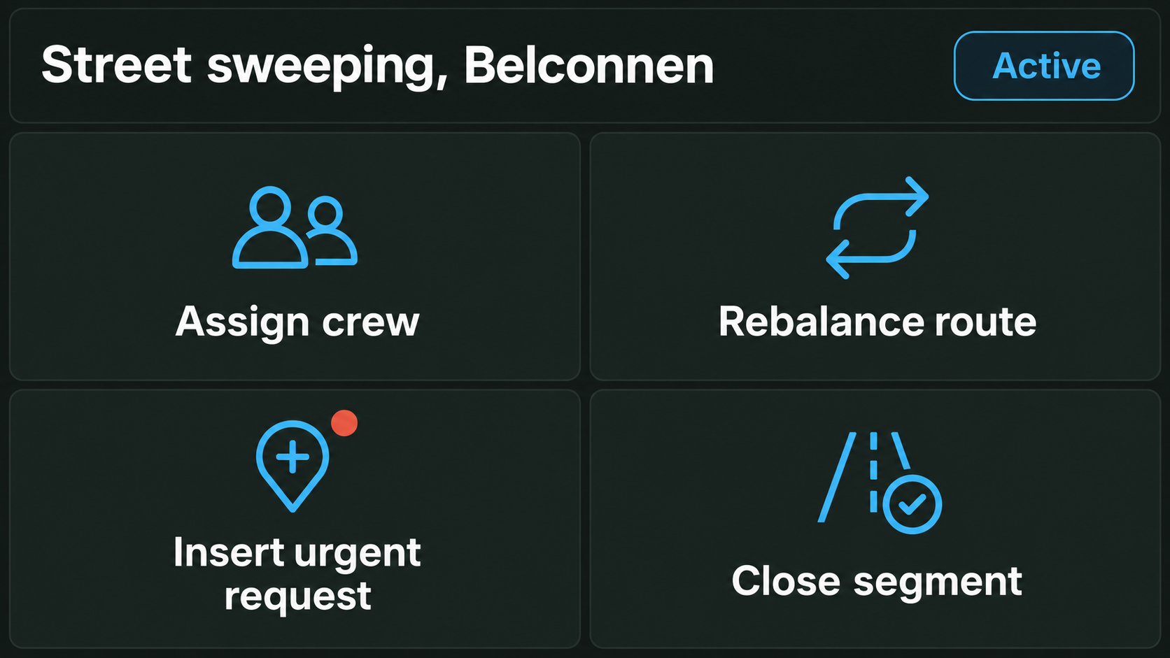 Action list against a selected service.