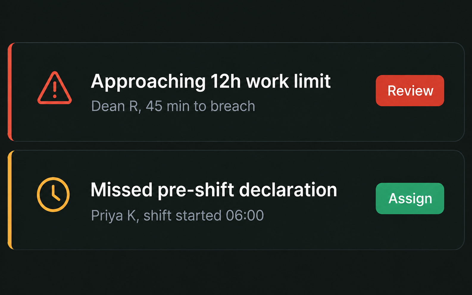 Drive360 exceptions panel: threshold breaches and at-risk drivers awaiting action