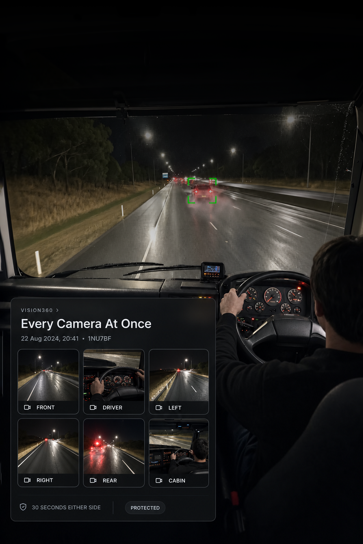 Photograph: a curved downhill road in poor weather, shot from the roadside. Portrait 3:4, dark and cool, room at the top for a heading, no text in the artwork.