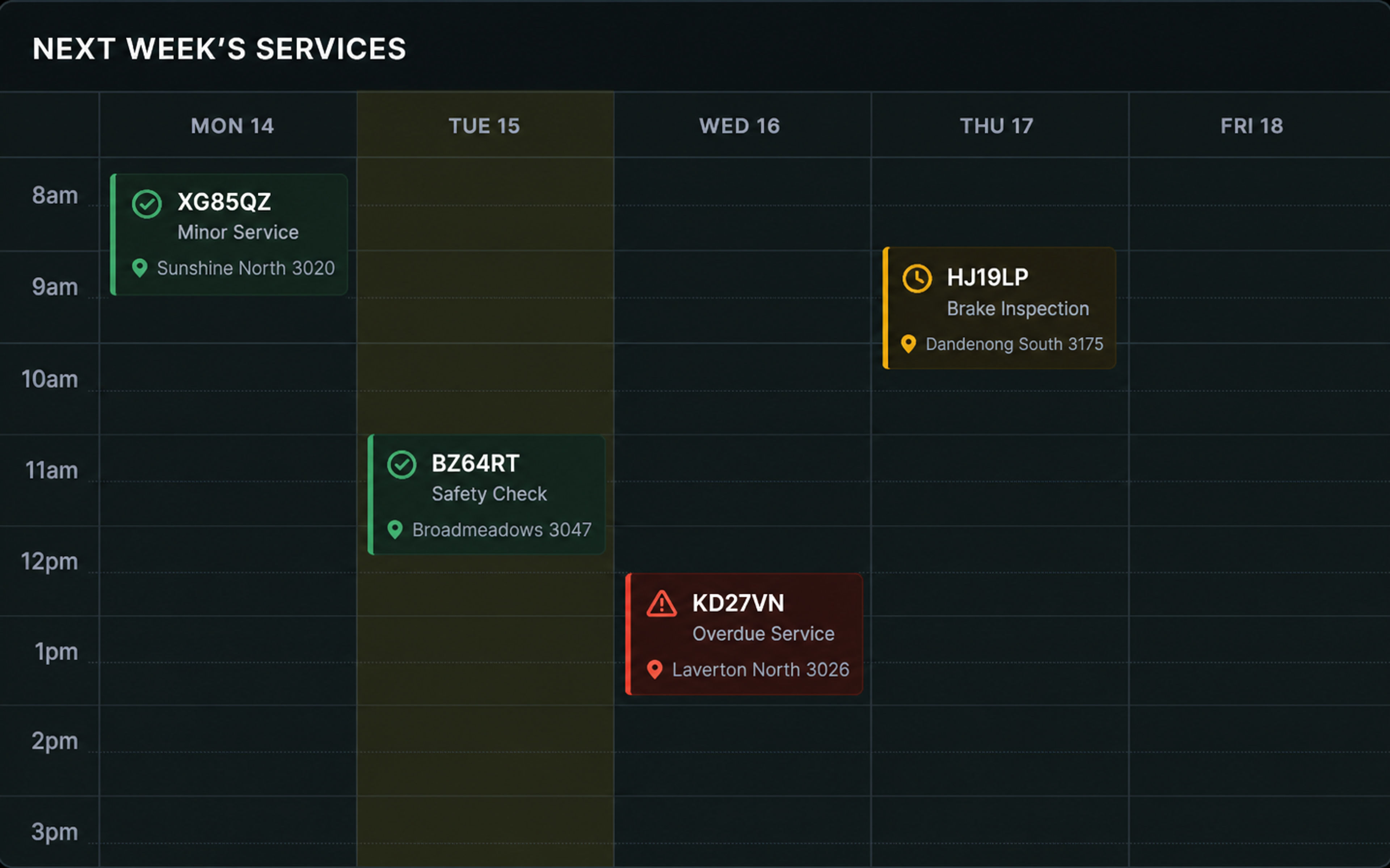 Drive360 service scheduling calendar across the fleet
