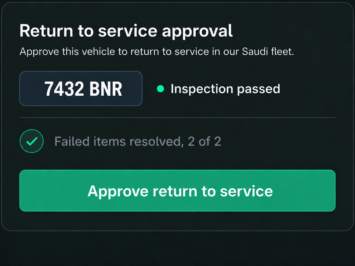Drive360 return to service approval with inspection result