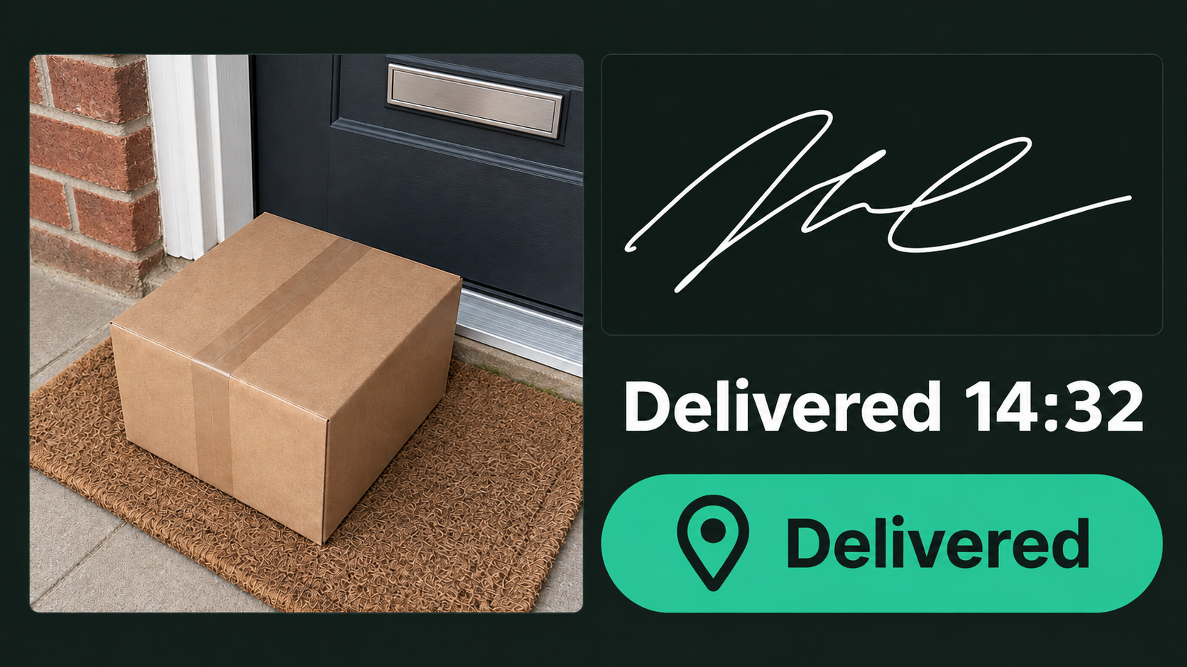 Proof of delivery: photo, signature and timestamp against a completed stop.