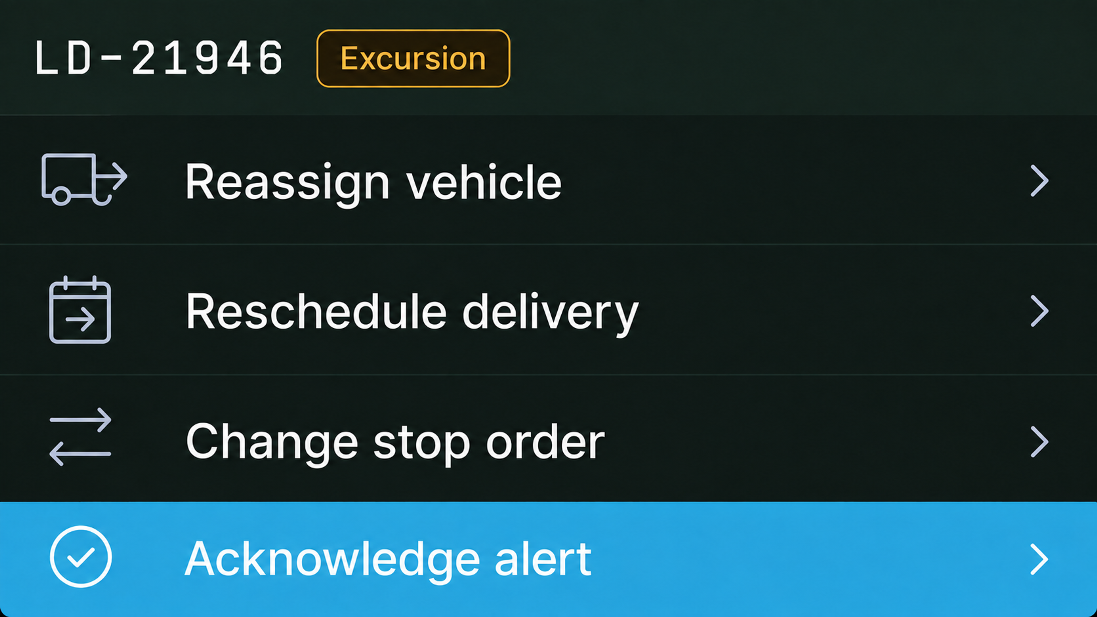 Action list against a selected load.