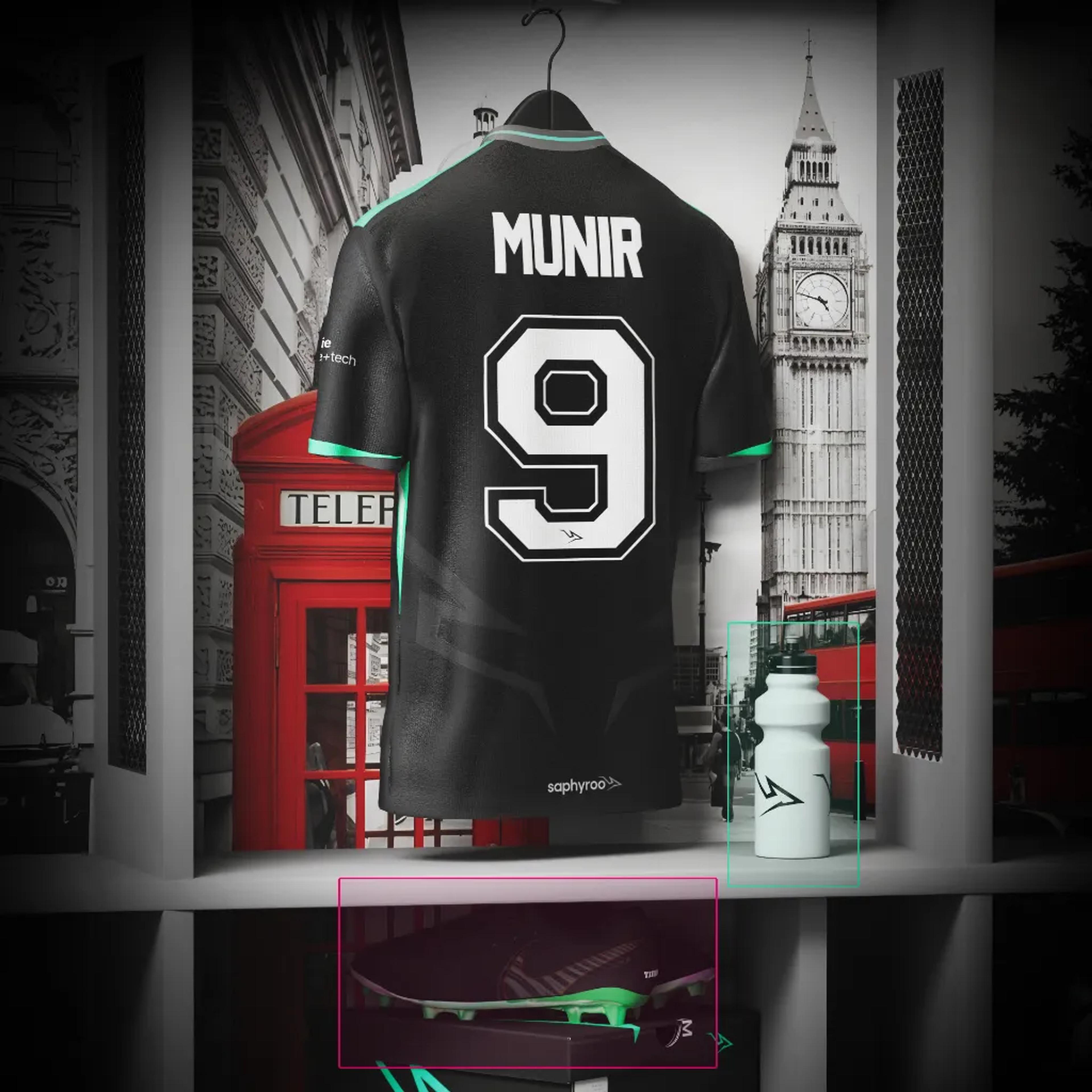 Zahid Munir's Saphyroo shirt, name and number across the back