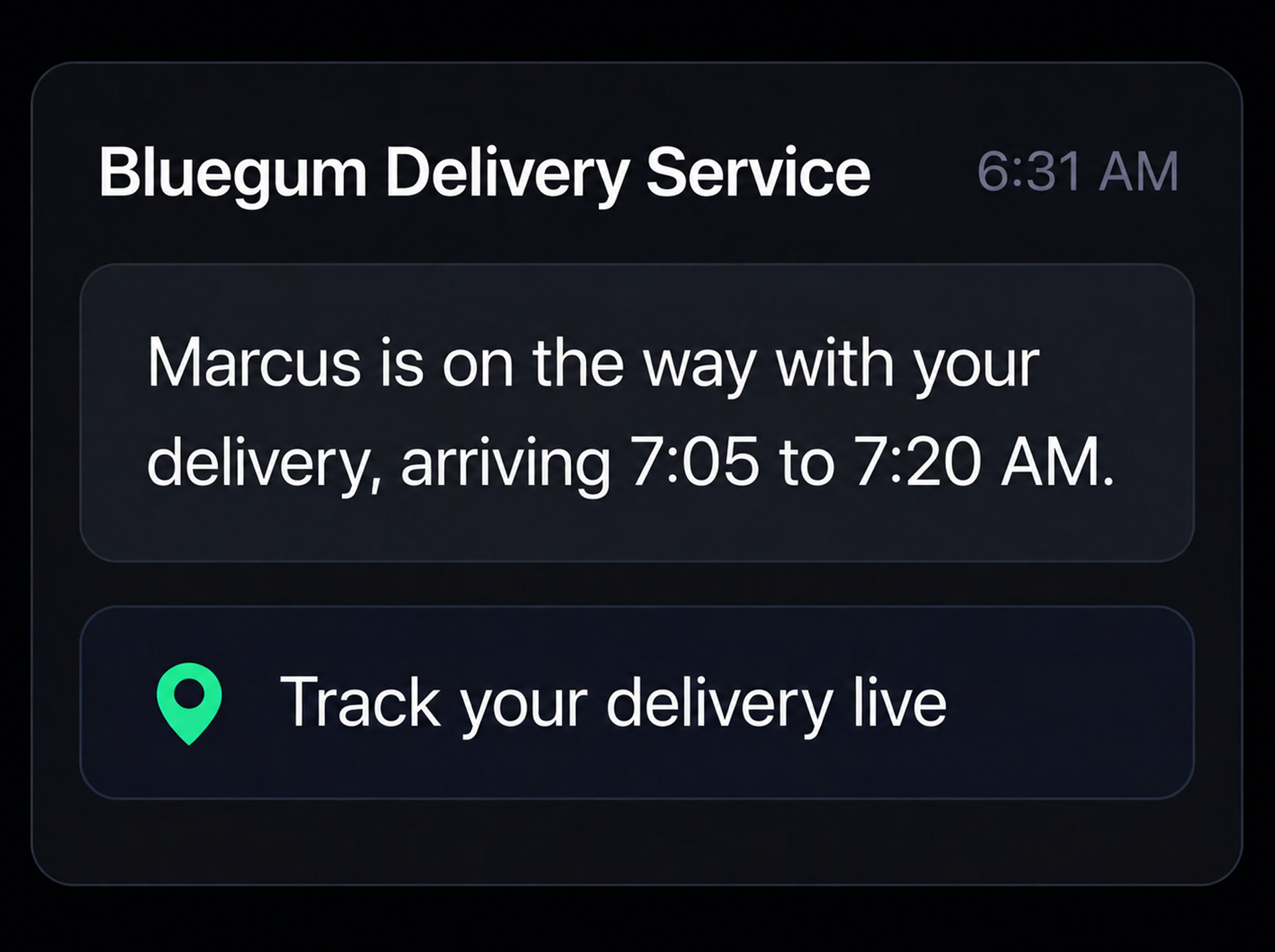 Driver on the way message with tracking link. 4:3.