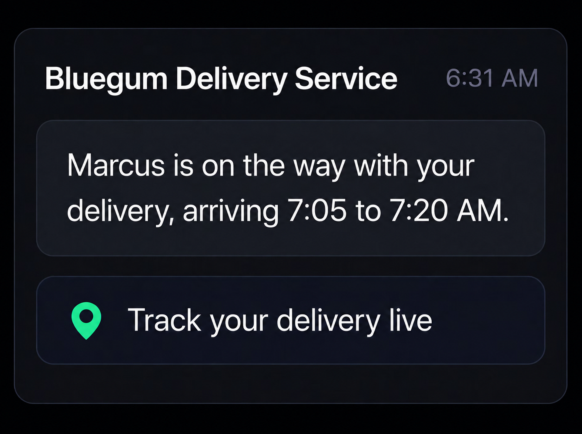 Driver on the way message with tracking link. 4:3.