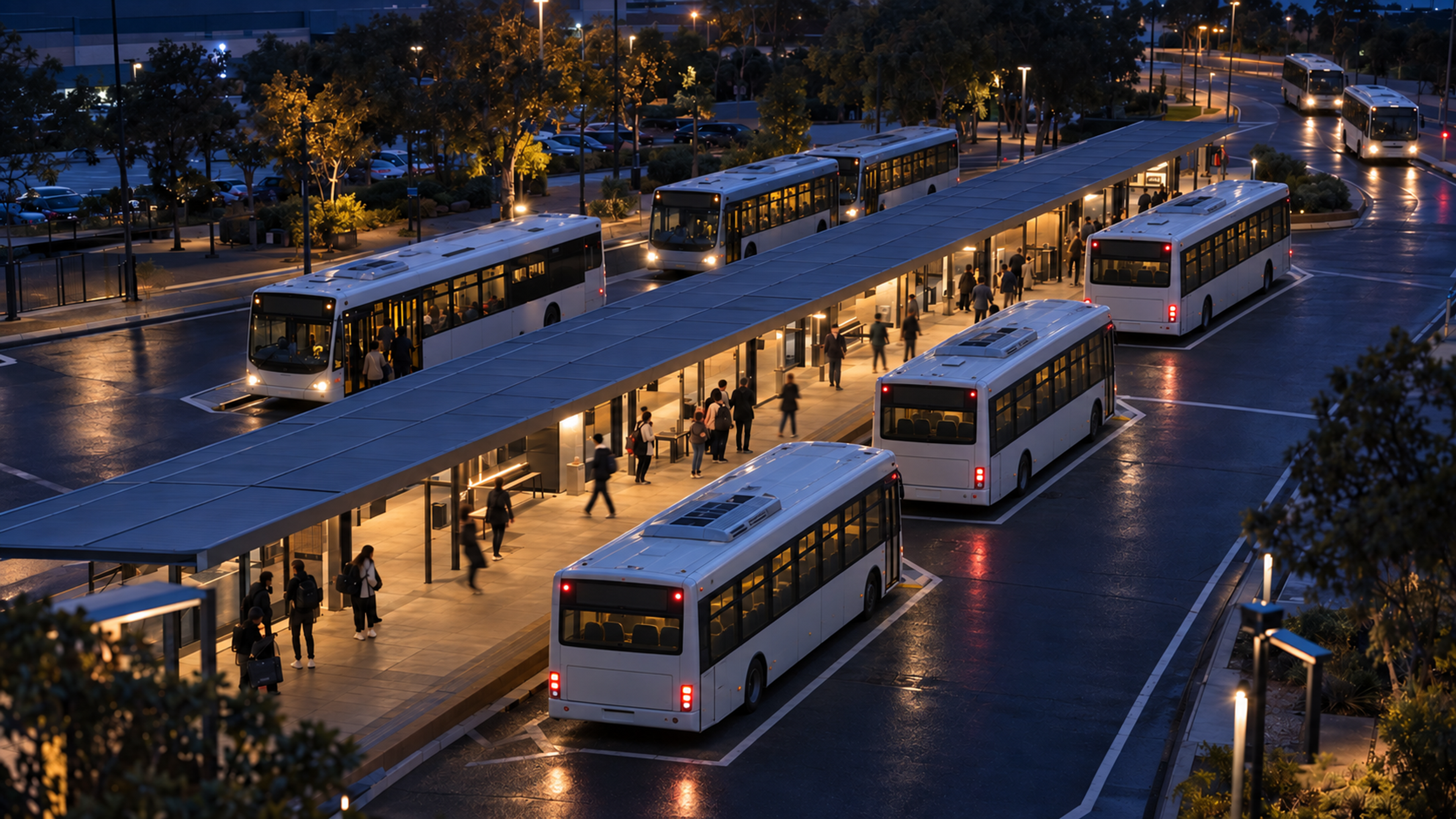 Editorial image: a busy interchange from height at peak. No text in the artwork.