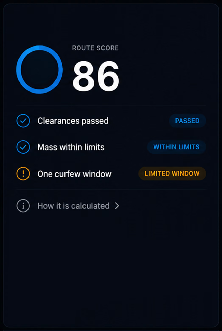 Route score with the how-it-is-calculated link. 4:3, dark UI.