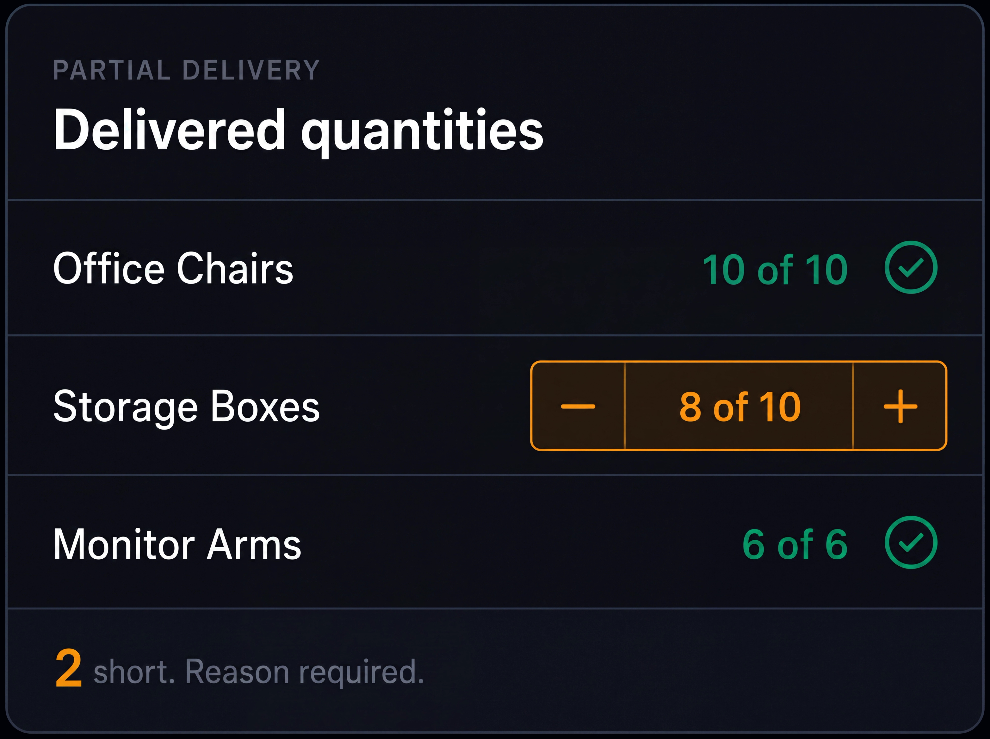 Partial delivery quantity capture. 4:3.