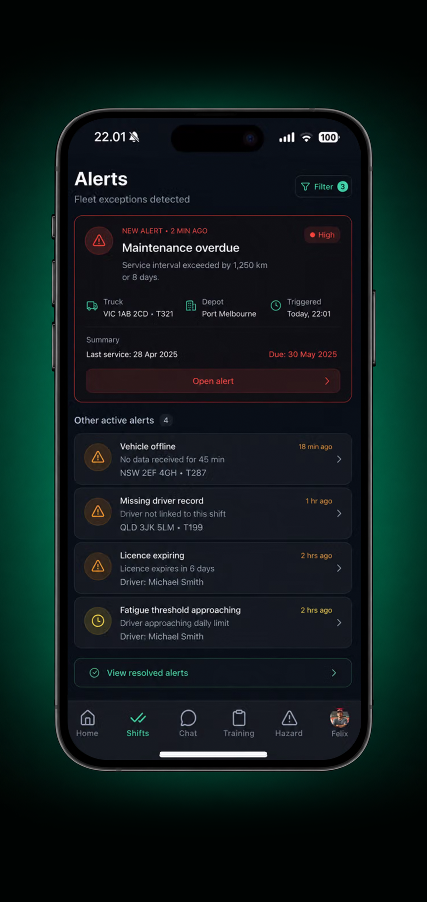 Drive360 app: alert that maintenance is overdue