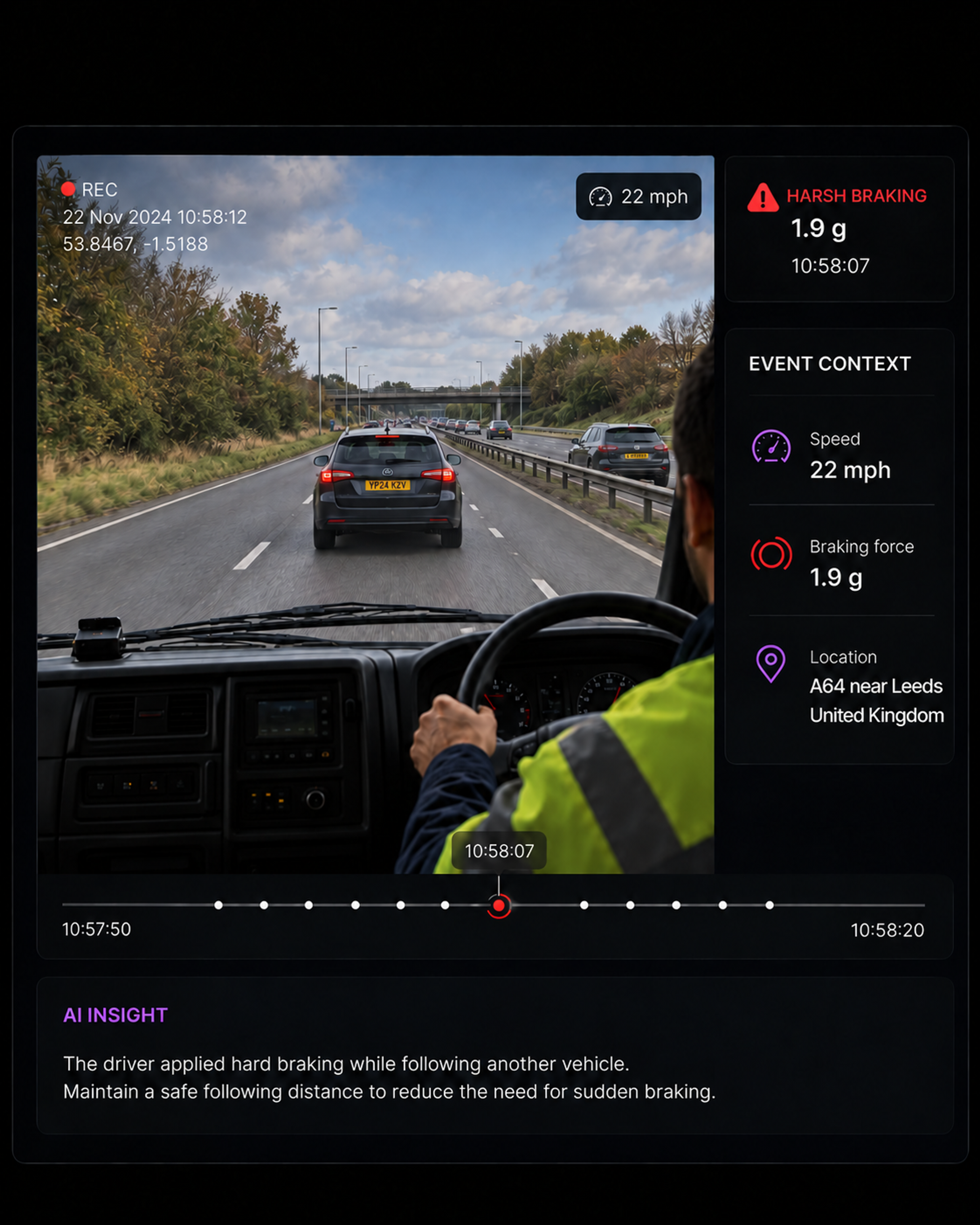 Photograph: a wet motorway from a road-facing viewpoint, traffic ahead. Portrait 3:4, dark and cool, room at the top for a heading, no text in the artwork.