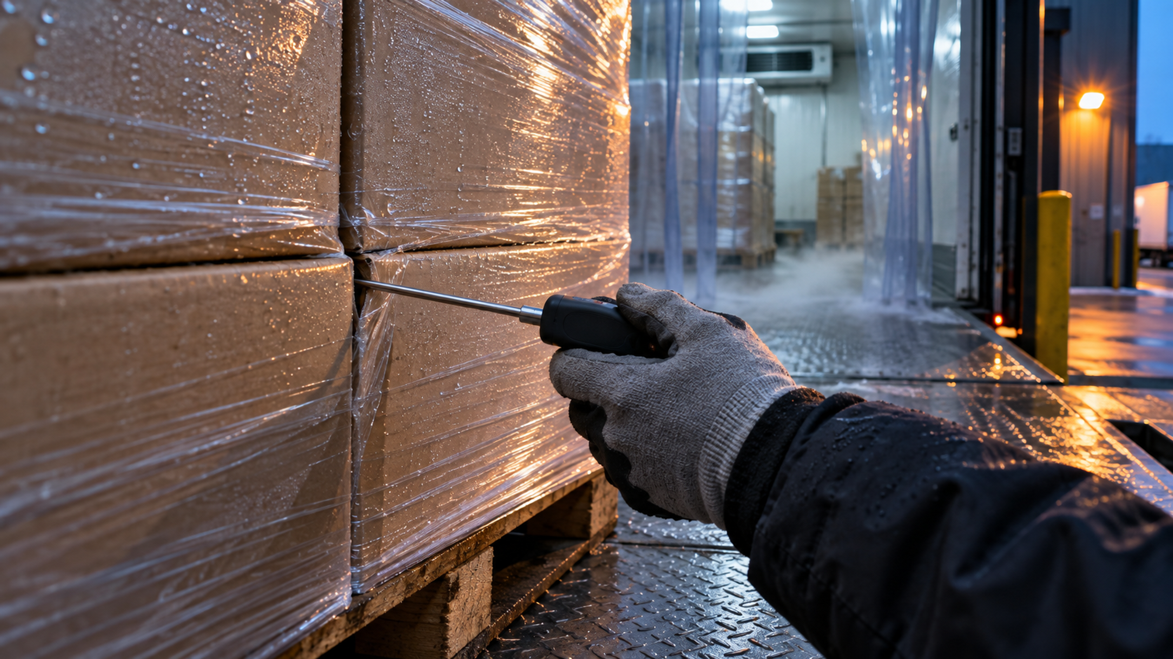Editorial image: a delivery bay at first light. No text in the artwork.