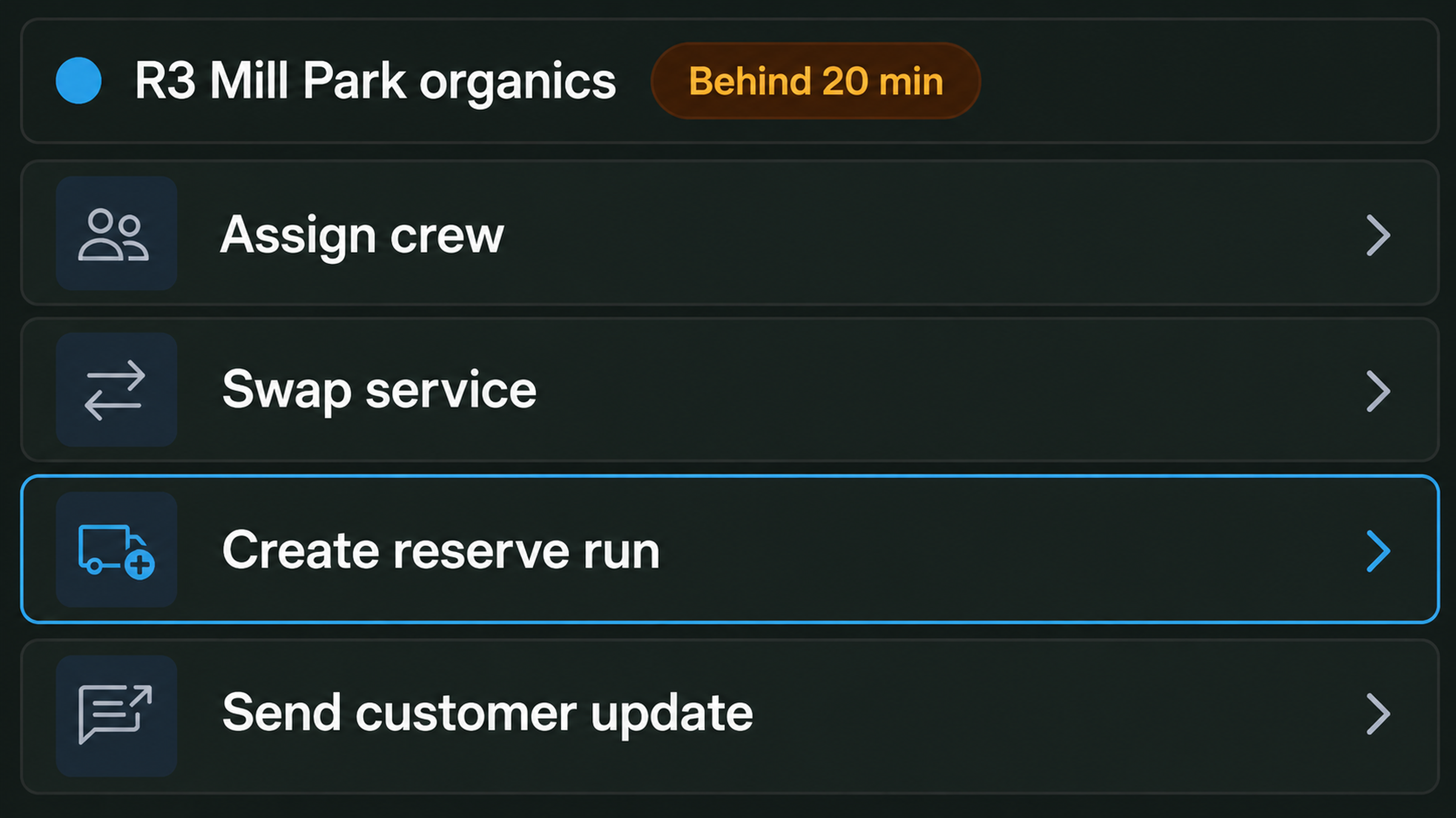 Dispatcher action list against a selected round.