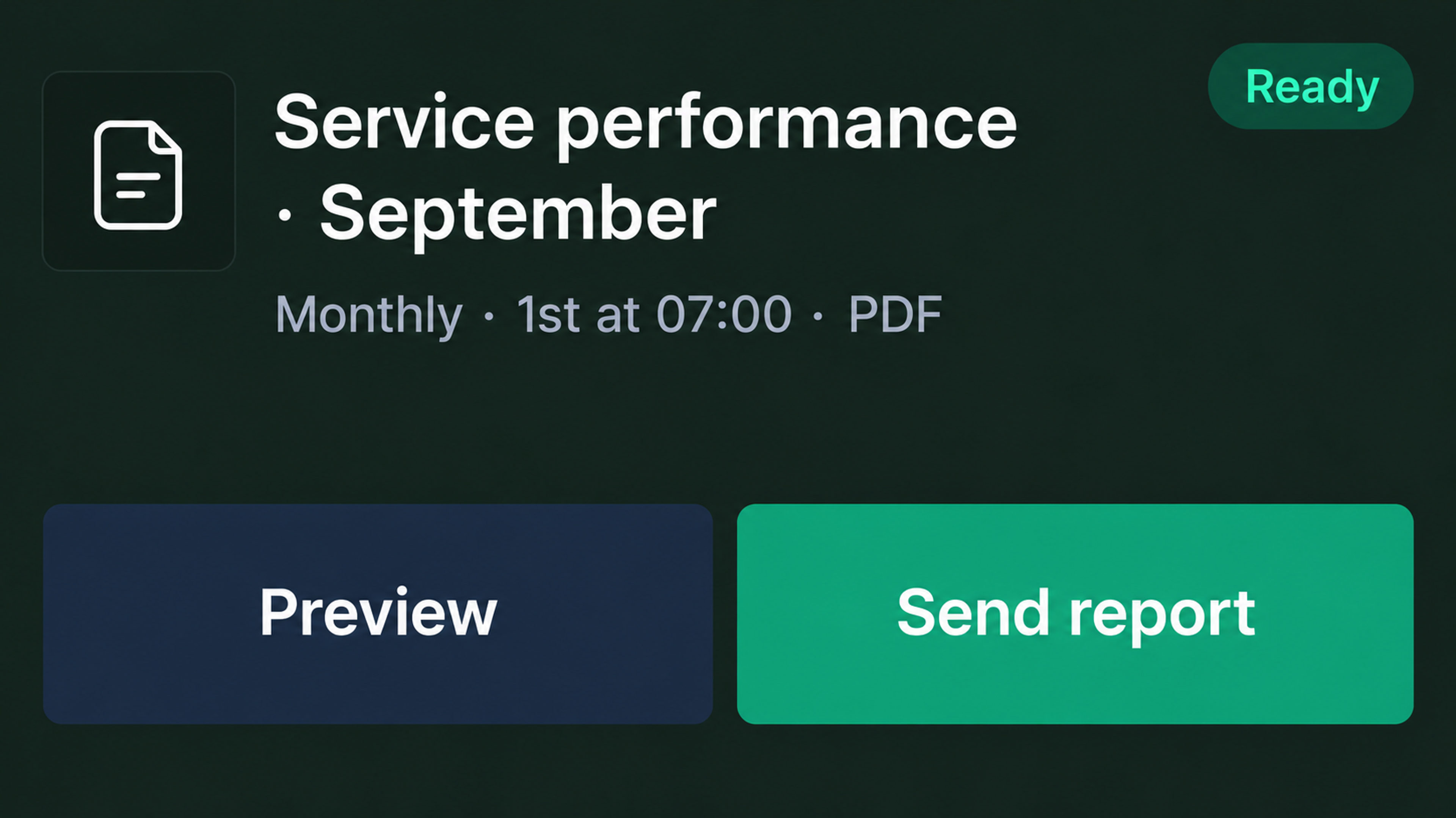 Report export: a scheduled service performance report ready to send.