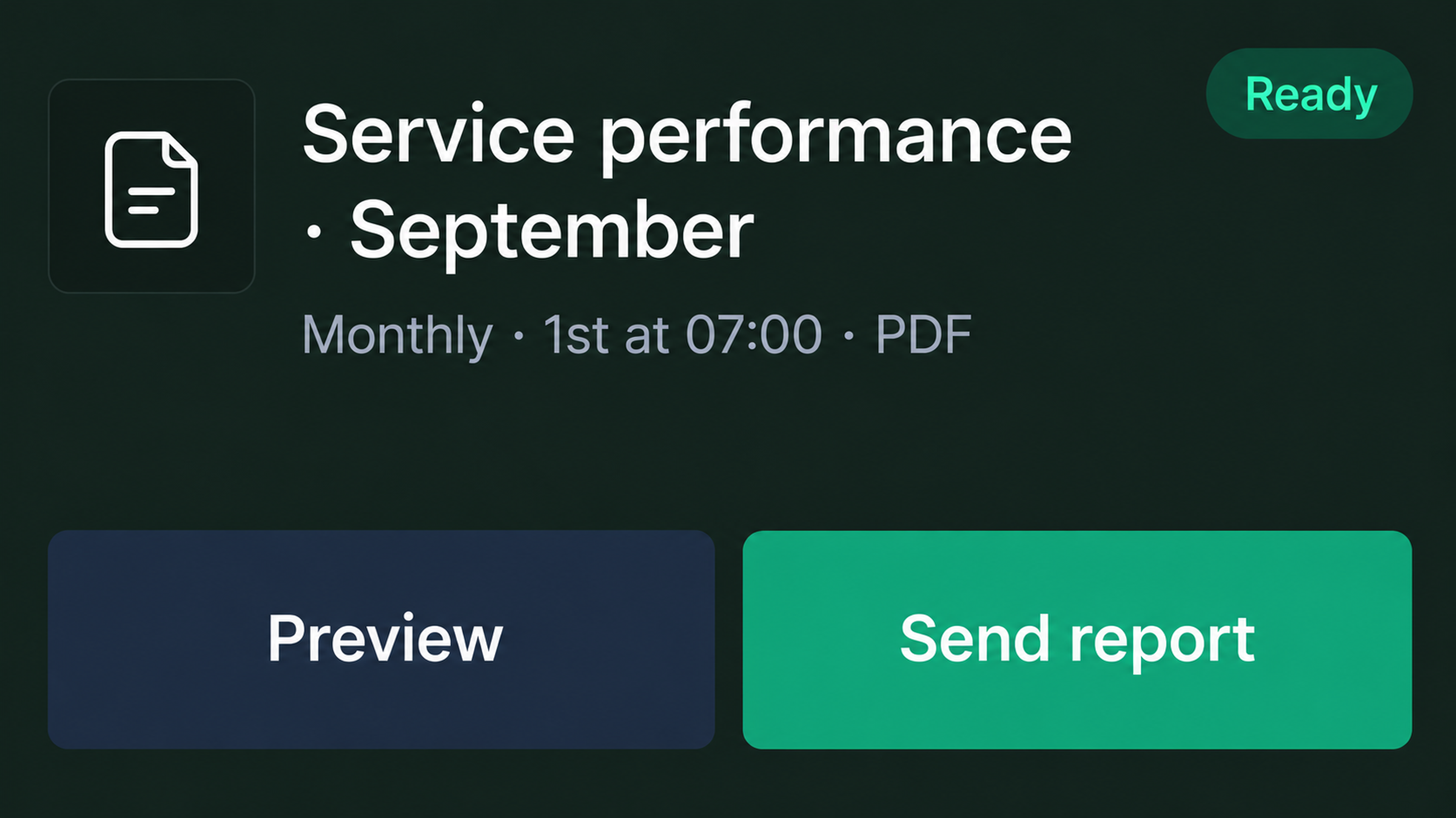Report export: a scheduled service performance report ready to send.