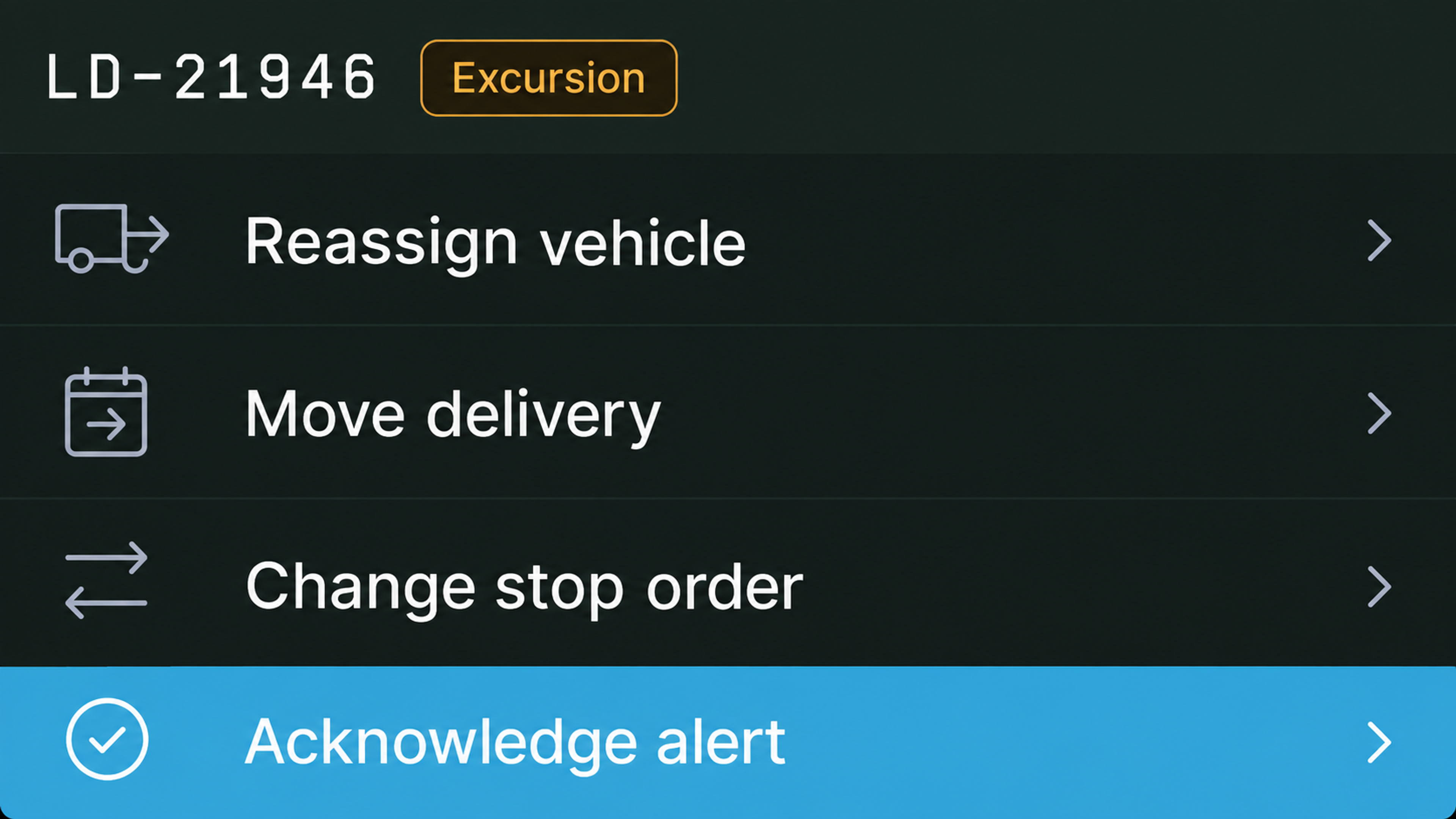 Action list against a selected load.