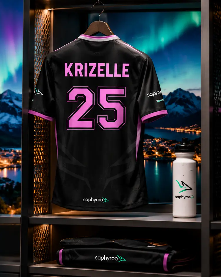 Krizelle's Saphyroo shirt, number 25, hanging in a locker