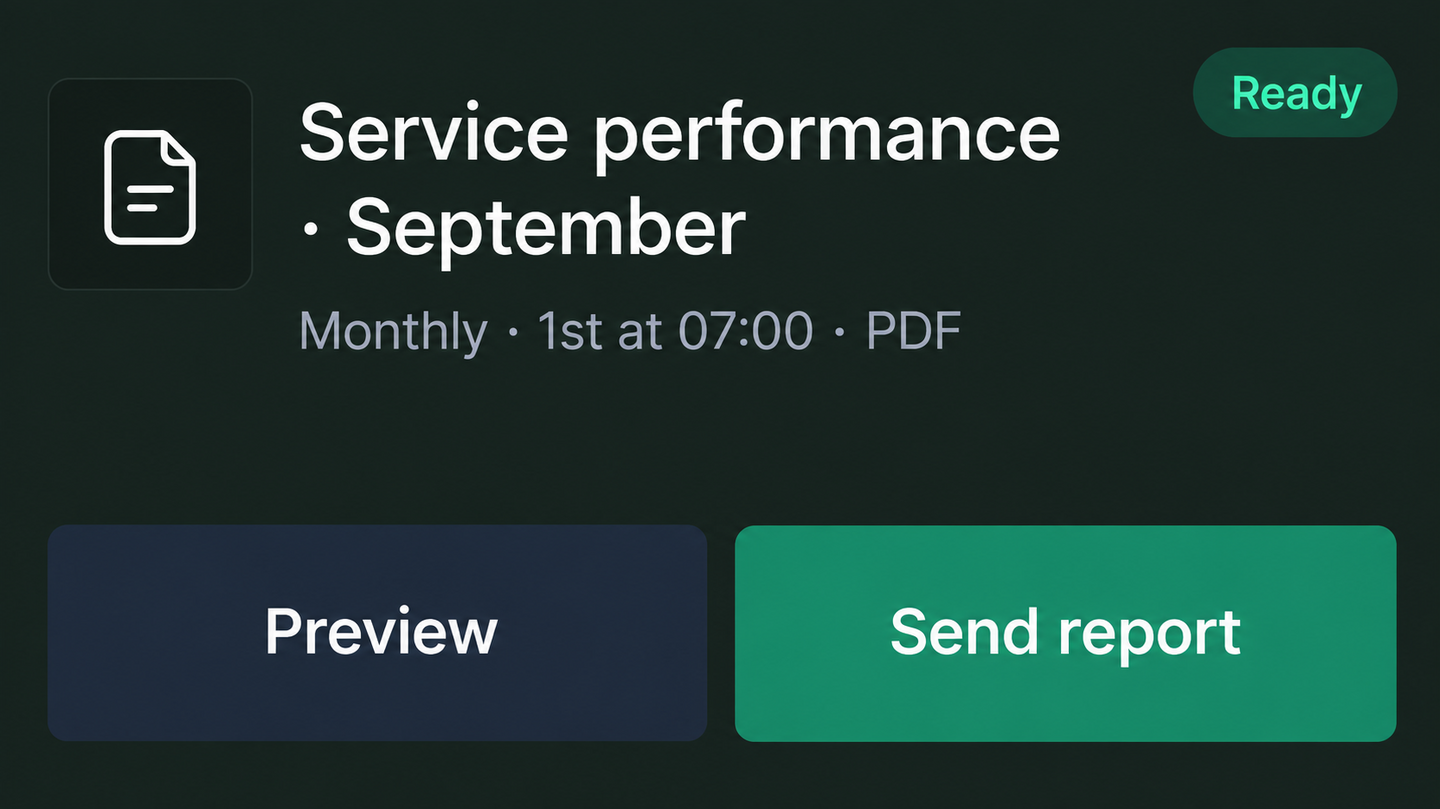 Report export: a scheduled service performance report ready to send.