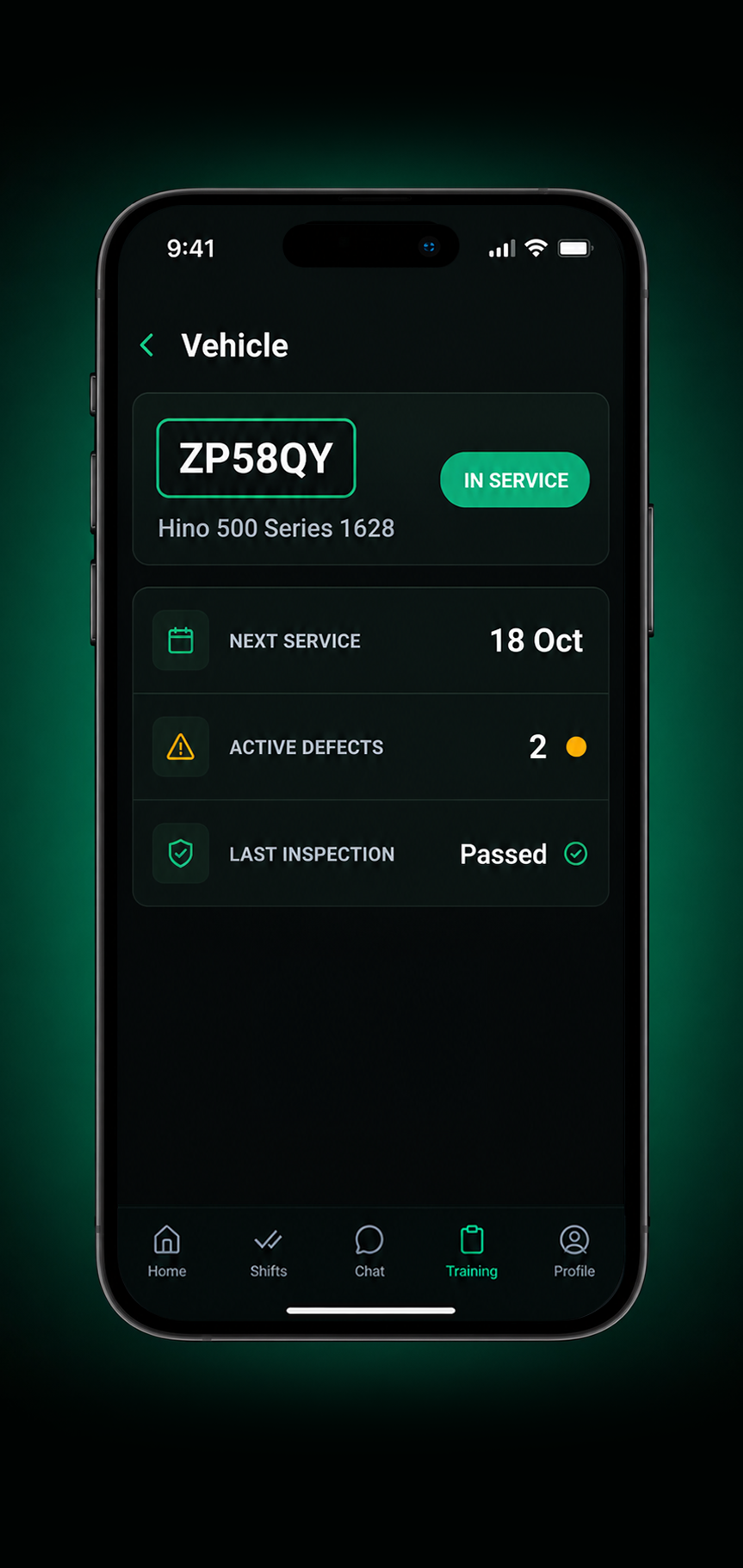 Drive360 app: vehicle overview with key details and current condition
