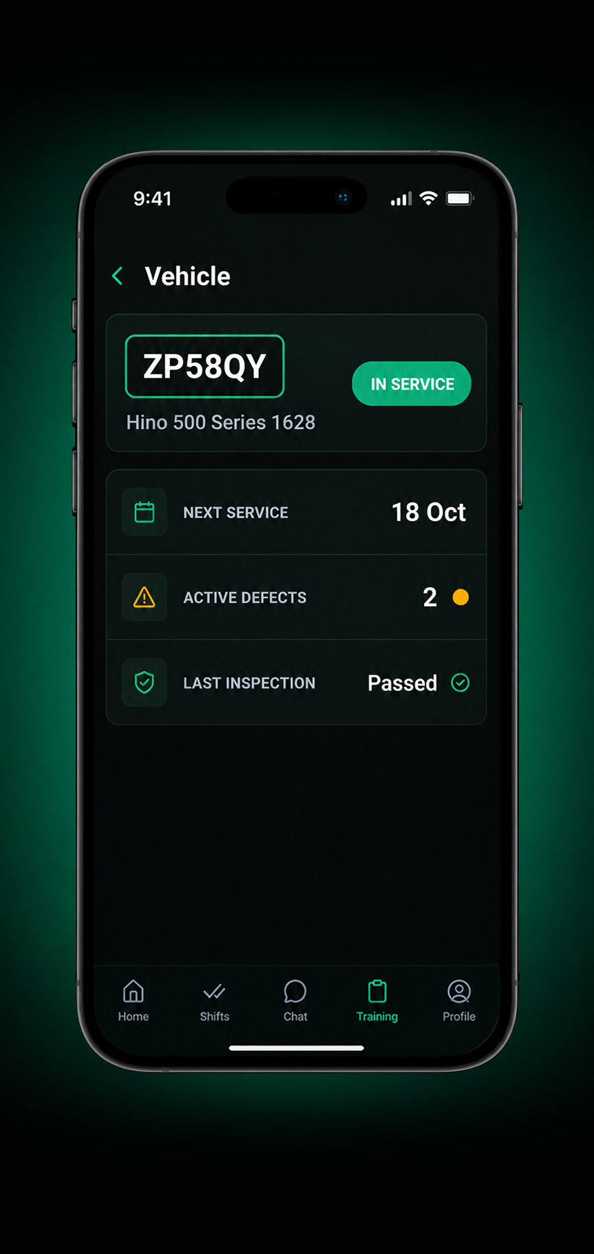 Drive360 app: vehicle overview with key details and current condition