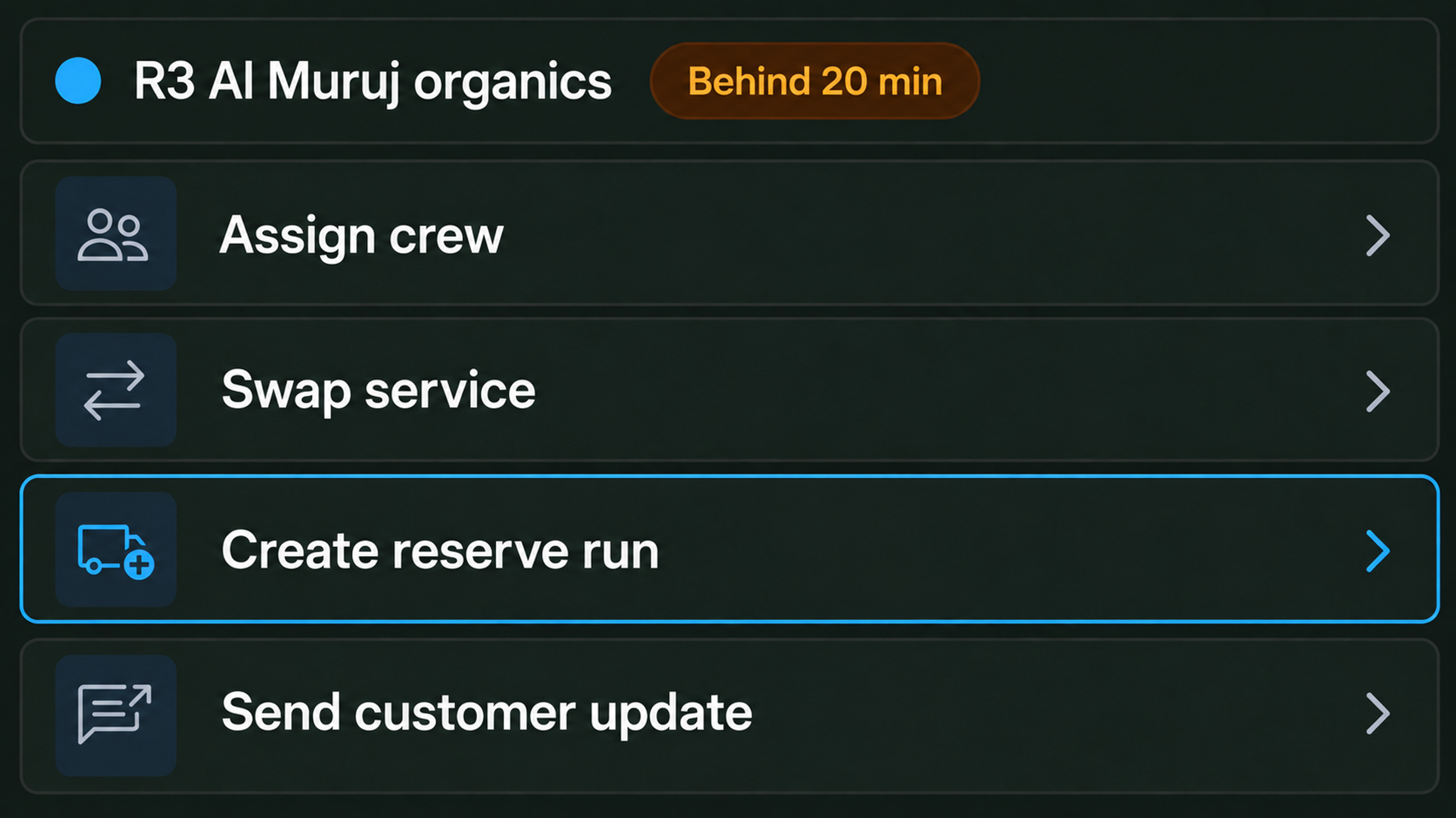 Dispatcher action list against a selected round.