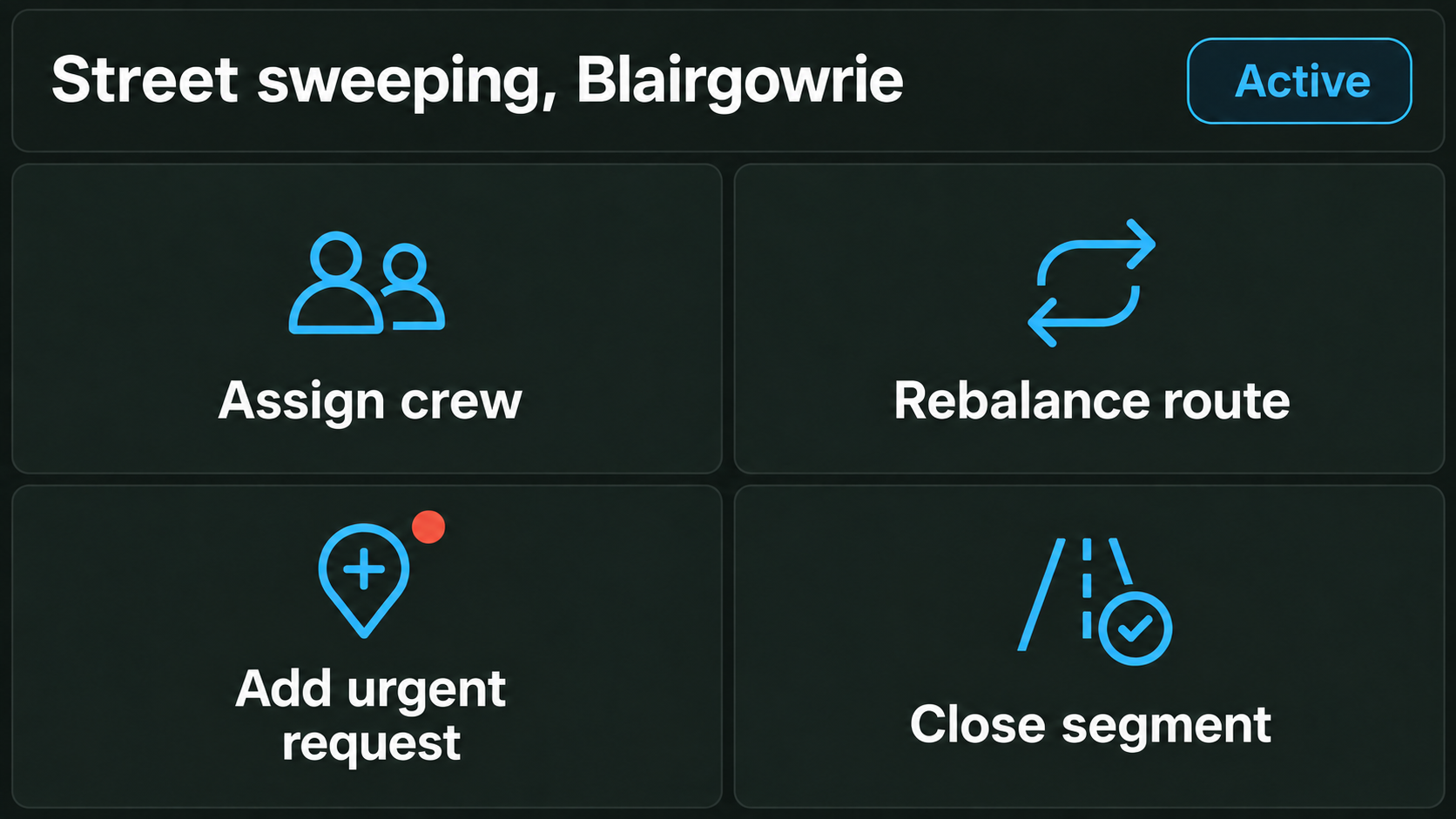 Action list against a selected service.