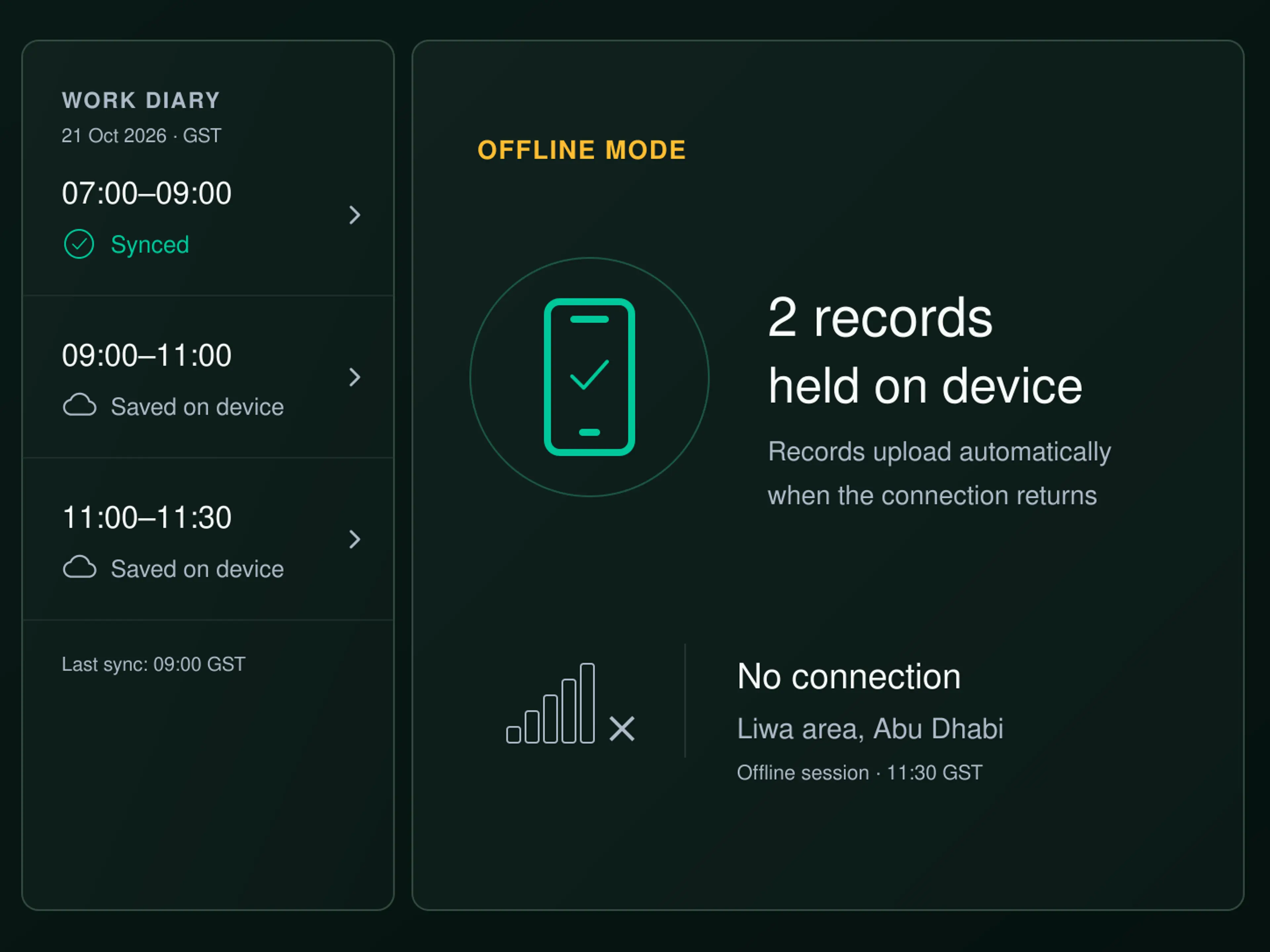Drive360 EWD offline state: records held on the device with a sync indicator