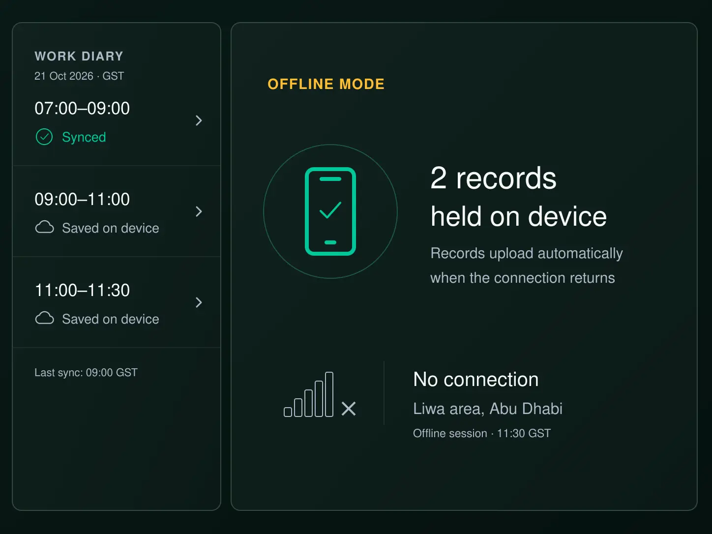 Drive360 EWD offline state: records held on the device with a sync indicator
